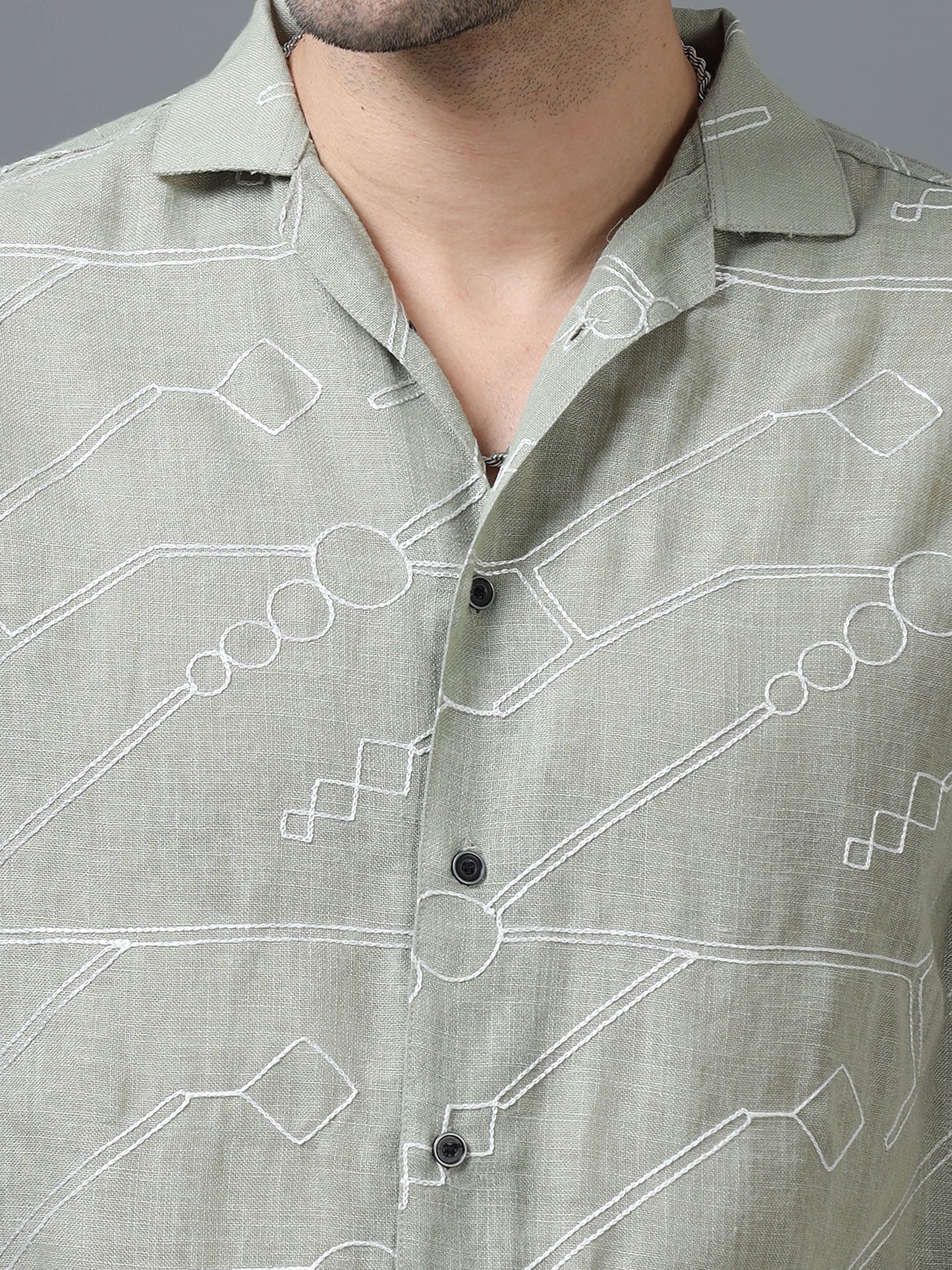 Pista Green Color Linen cotton Embroidery Work Half Sleeve Shirt