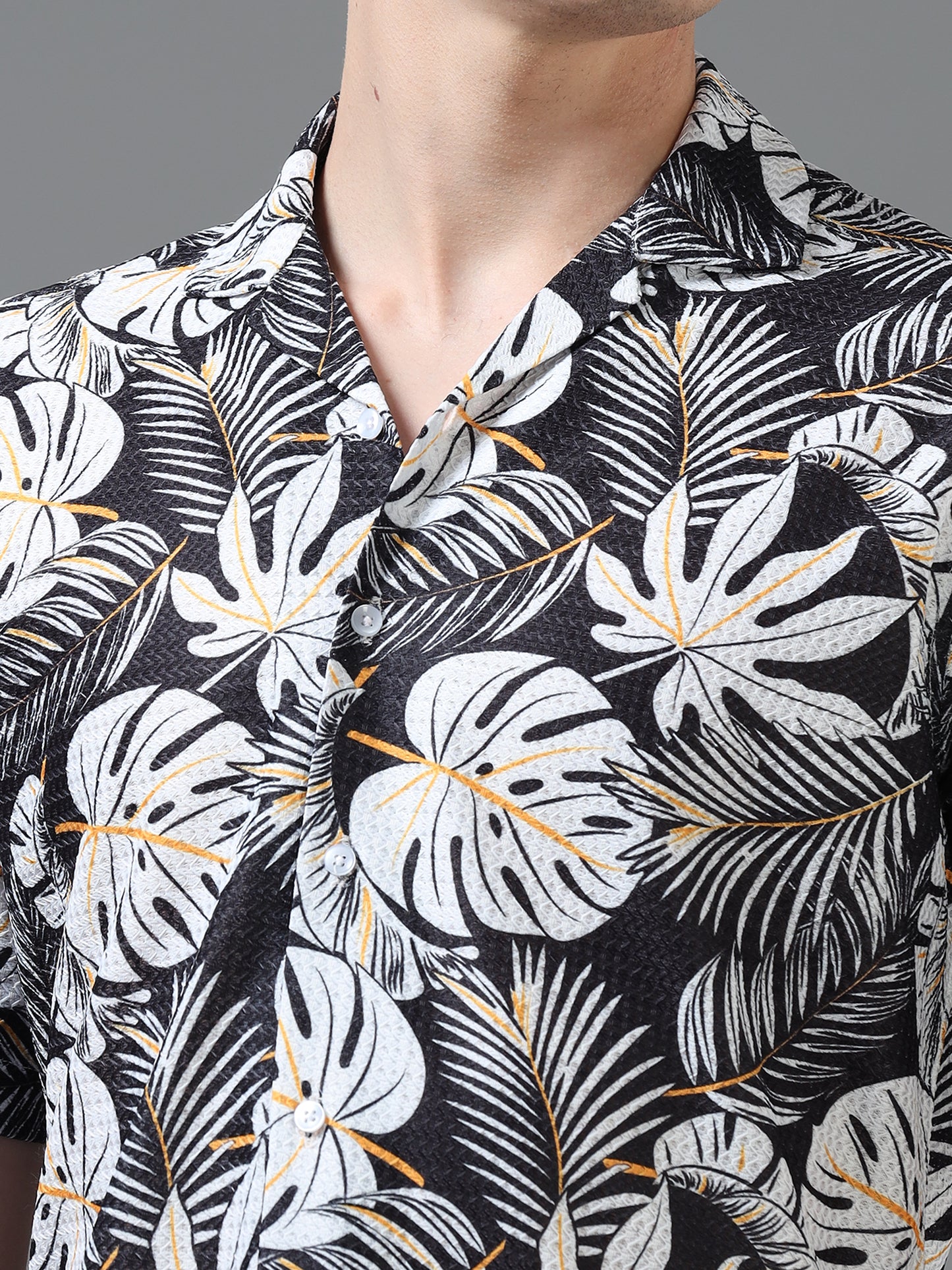 Black and White Color Tussar cotton Printed Half Sleeve Shirt