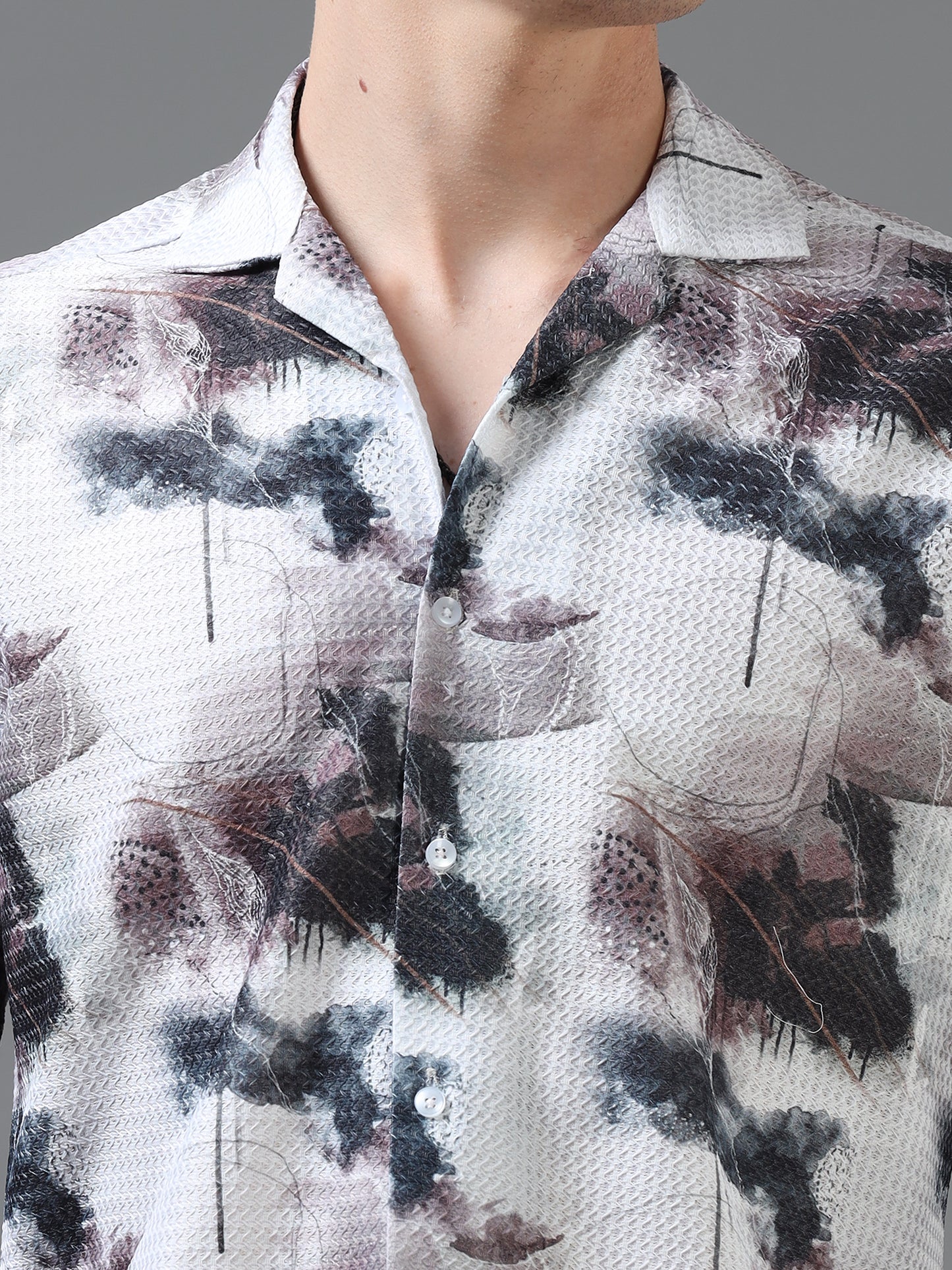 White and multi Color Tussar cotton Printed Half Sleeve Shirt