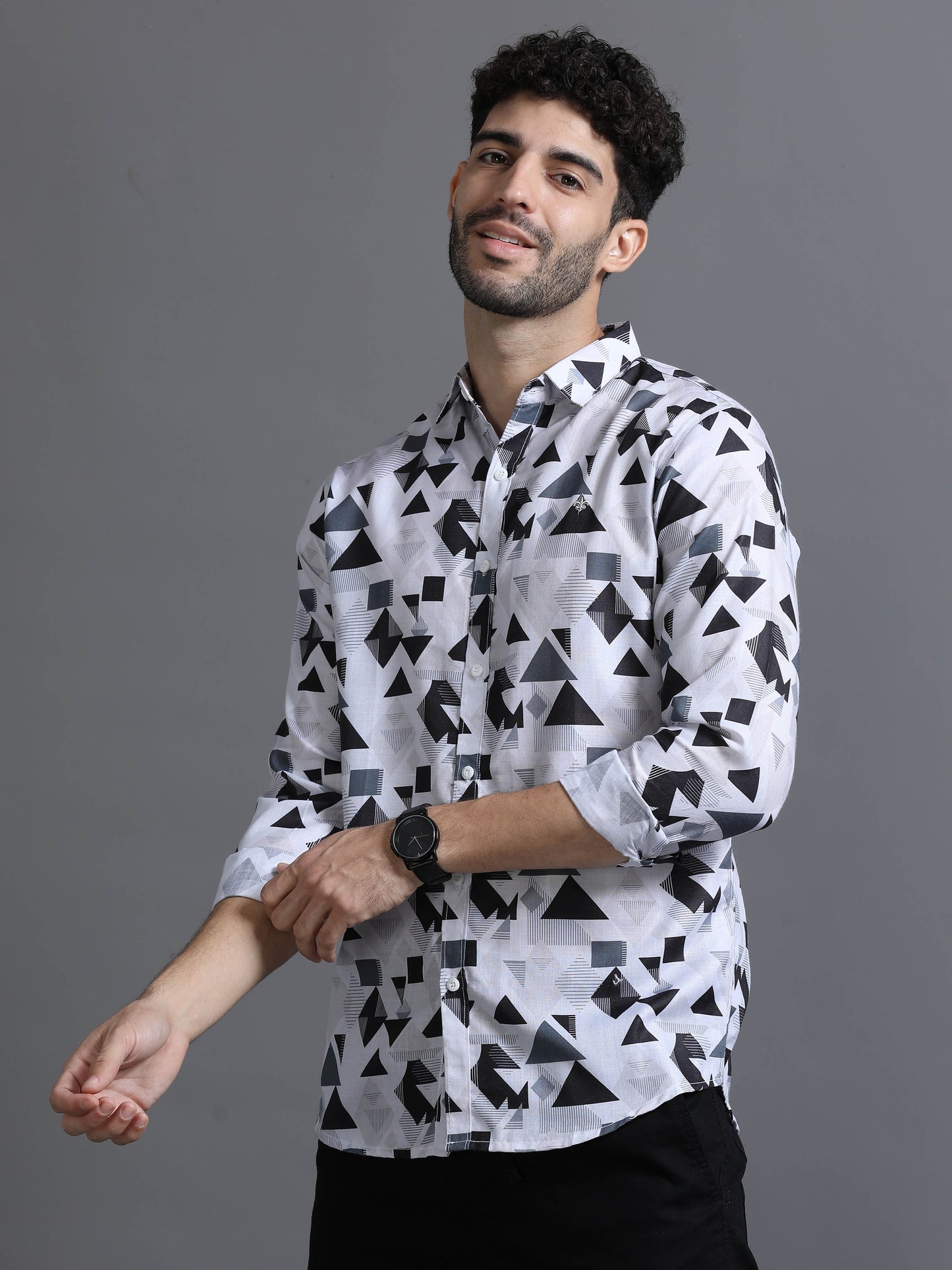 Black and White Color Tussar cotton Printed Full Sleeve Shirt
