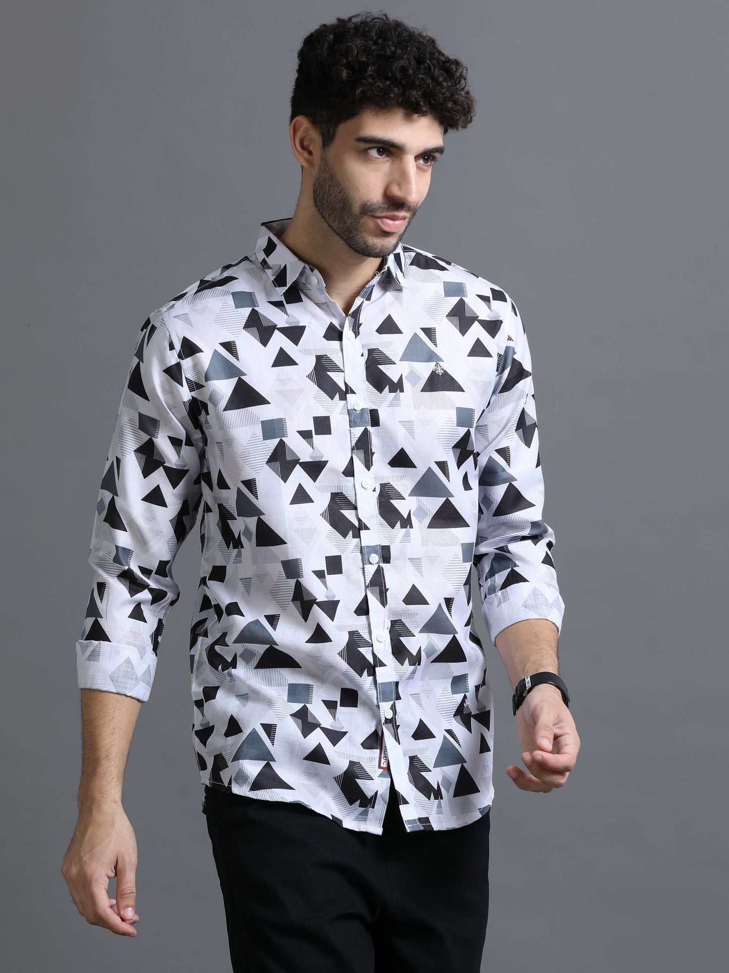 Black and White Color Tussar cotton Printed Full Sleeve Shirt