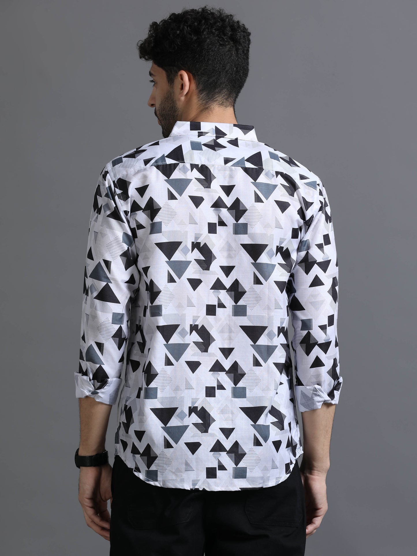Black and White Color Tussar cotton Printed Full Sleeve Shirt
