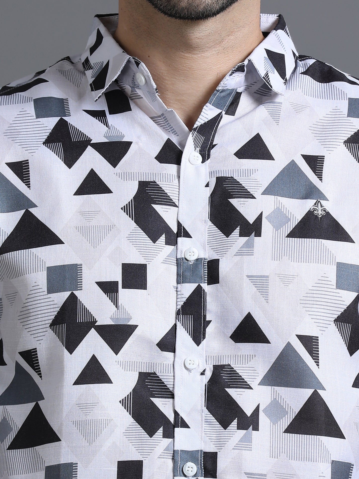 Black and White Color Tussar cotton Printed Full Sleeve Shirt