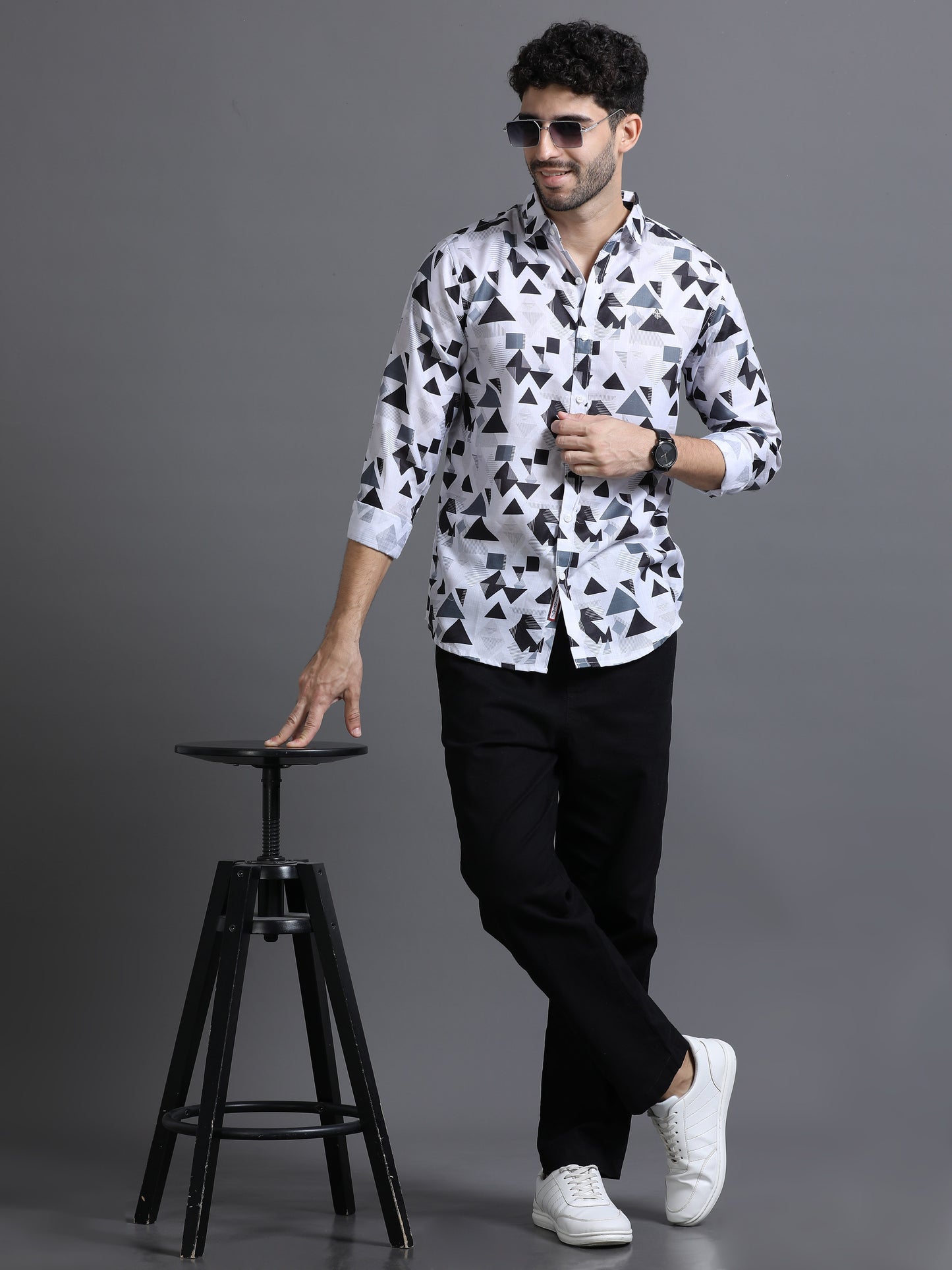 Black and White Color Tussar cotton Printed Full Sleeve Shirt