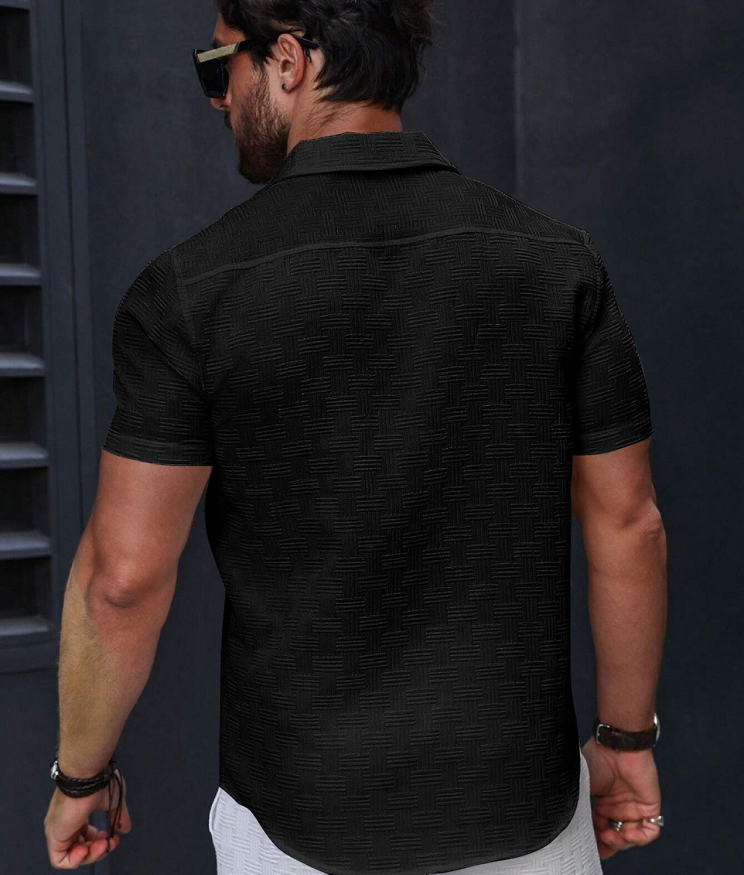 Men's Regular Fit Self Design Grey Color Chatai Popcorn Shirt