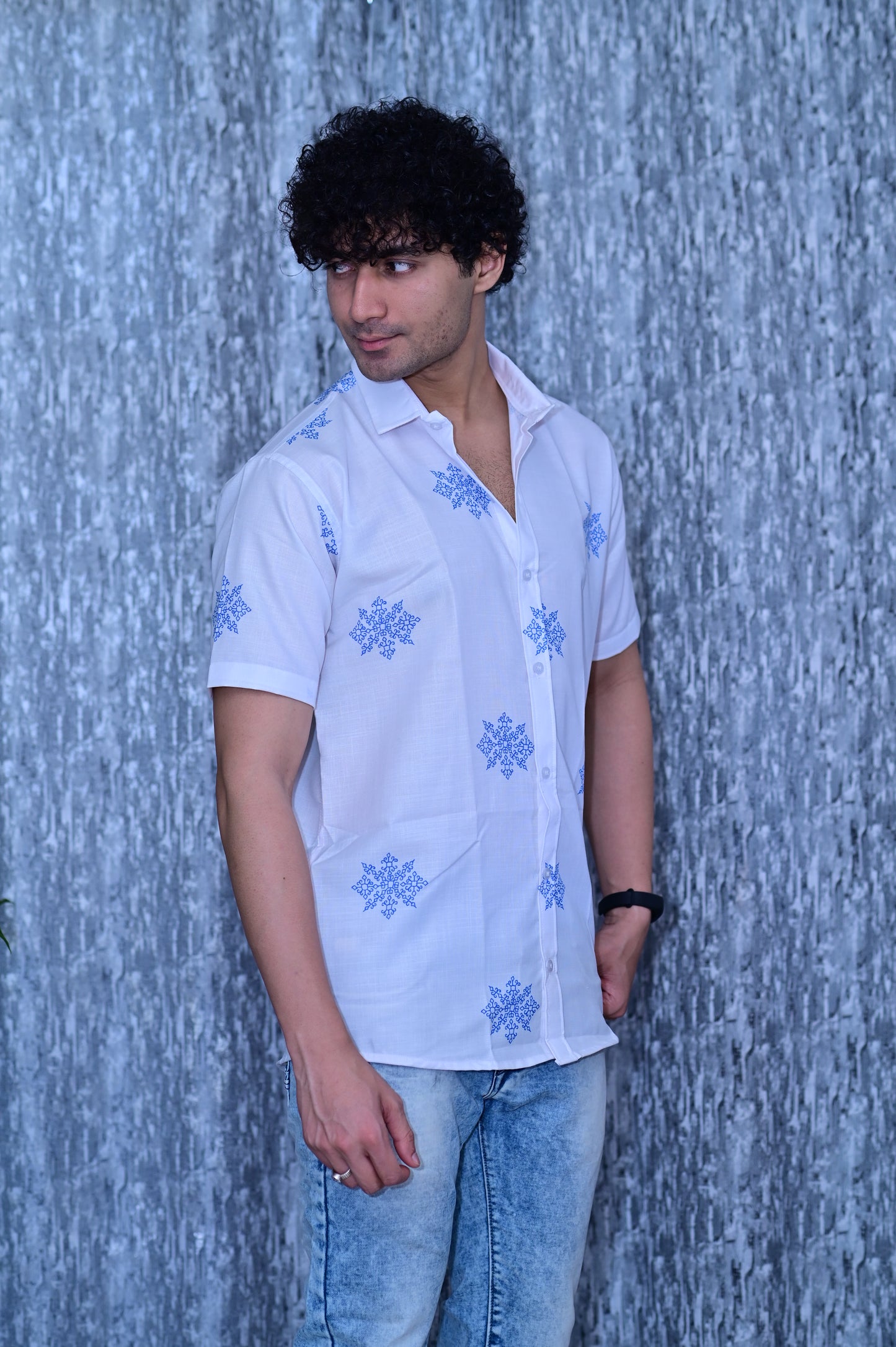 New Men's White Heavy Cotton Half Sleeve Shirt