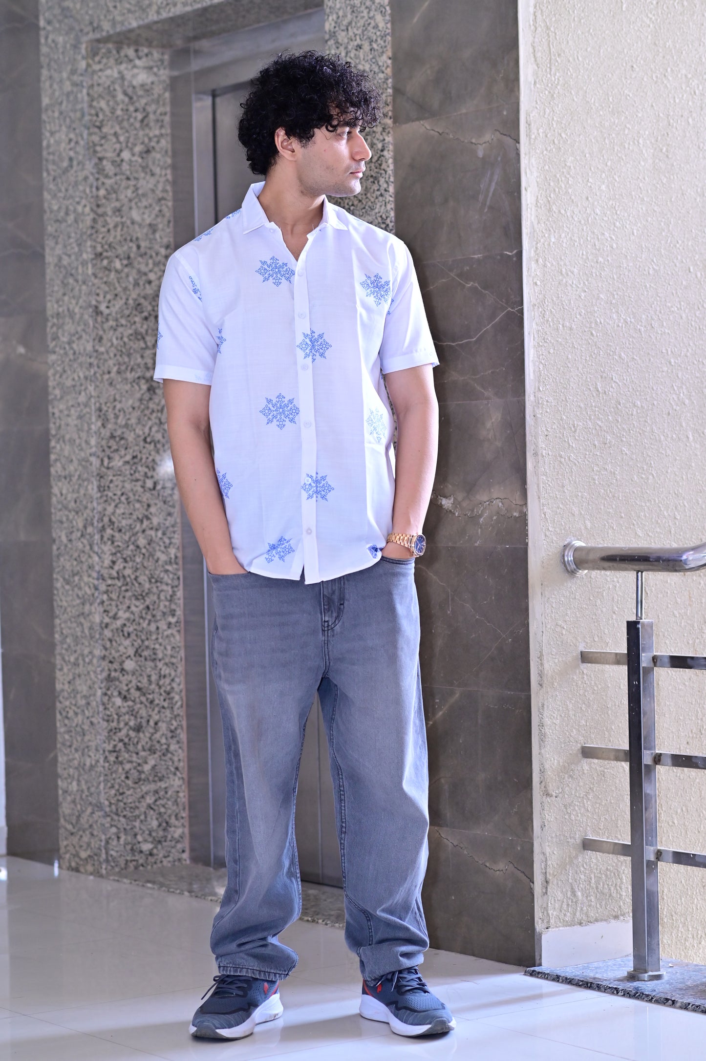 Men's White Heavy Cotton Half Sleeve Shirt