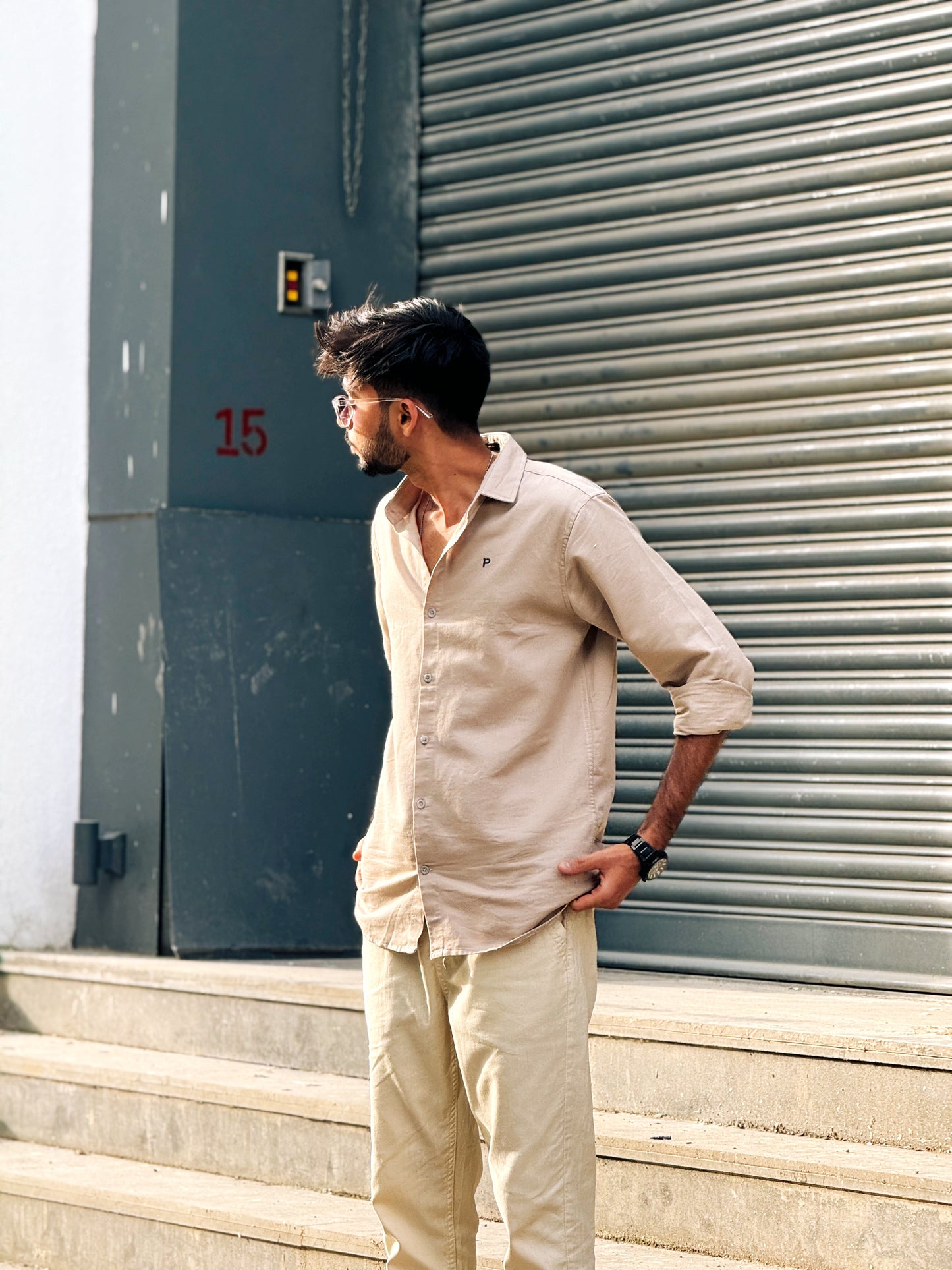 Men's Casual Light Beige Cotton Shirt – Full Sleeve Comfortable Slim Fit