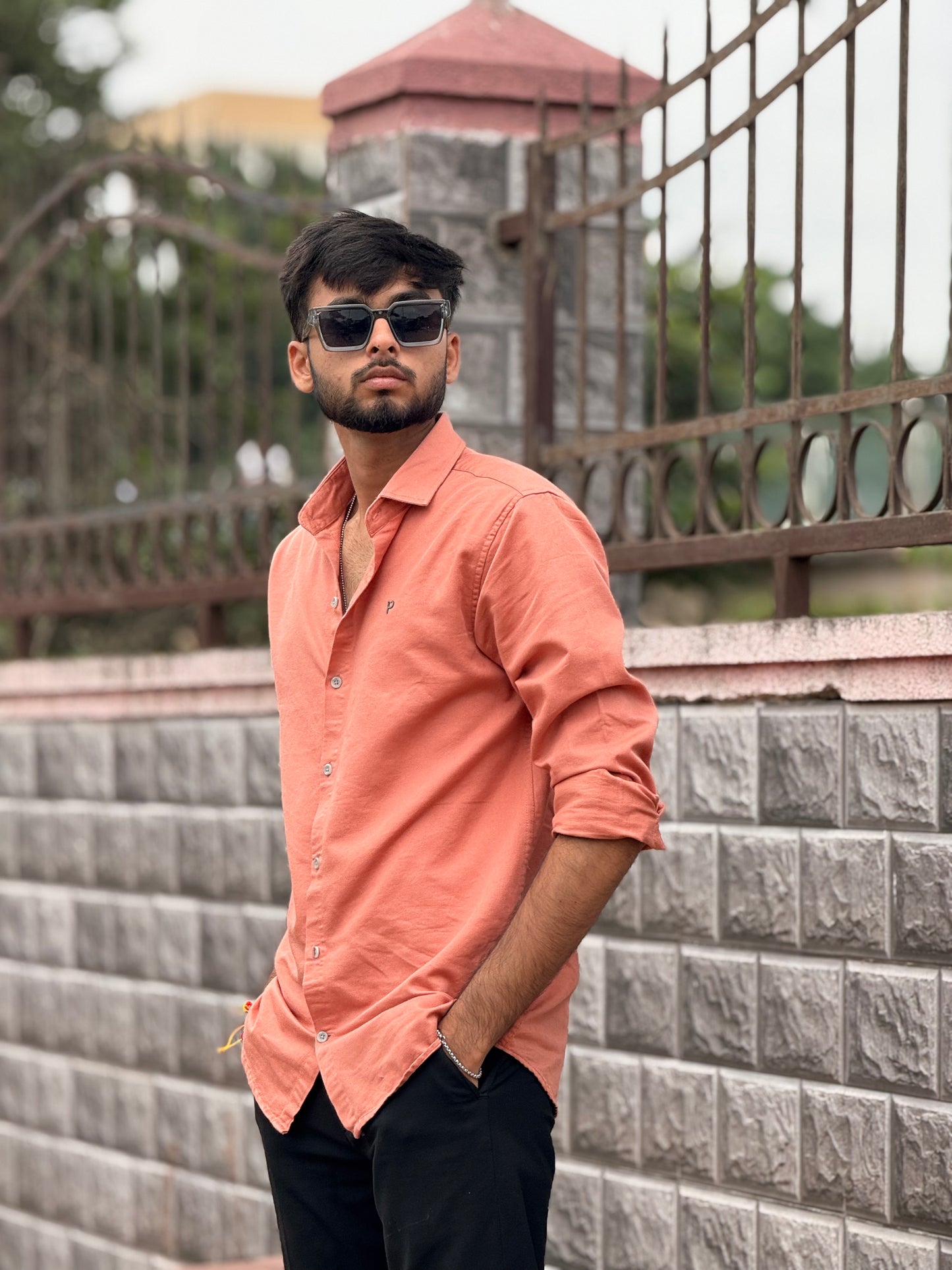 Men’s Casual Peach Color Cotton Shirt – Slim Fit Full Sleeve Comfortable Wear