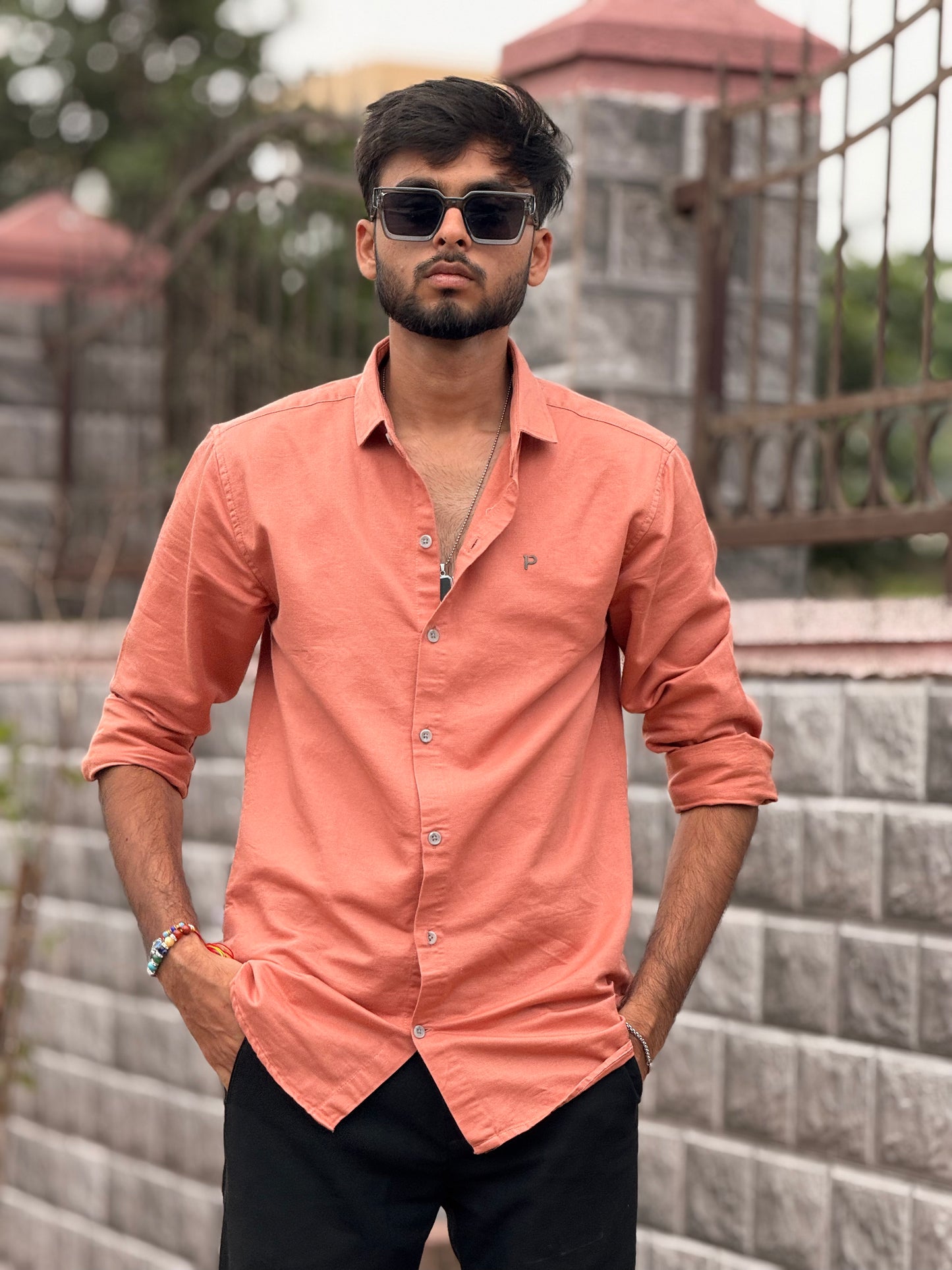 Men’s Casual Peach Color Cotton Shirt – Slim Fit Full Sleeve Comfortable Wear