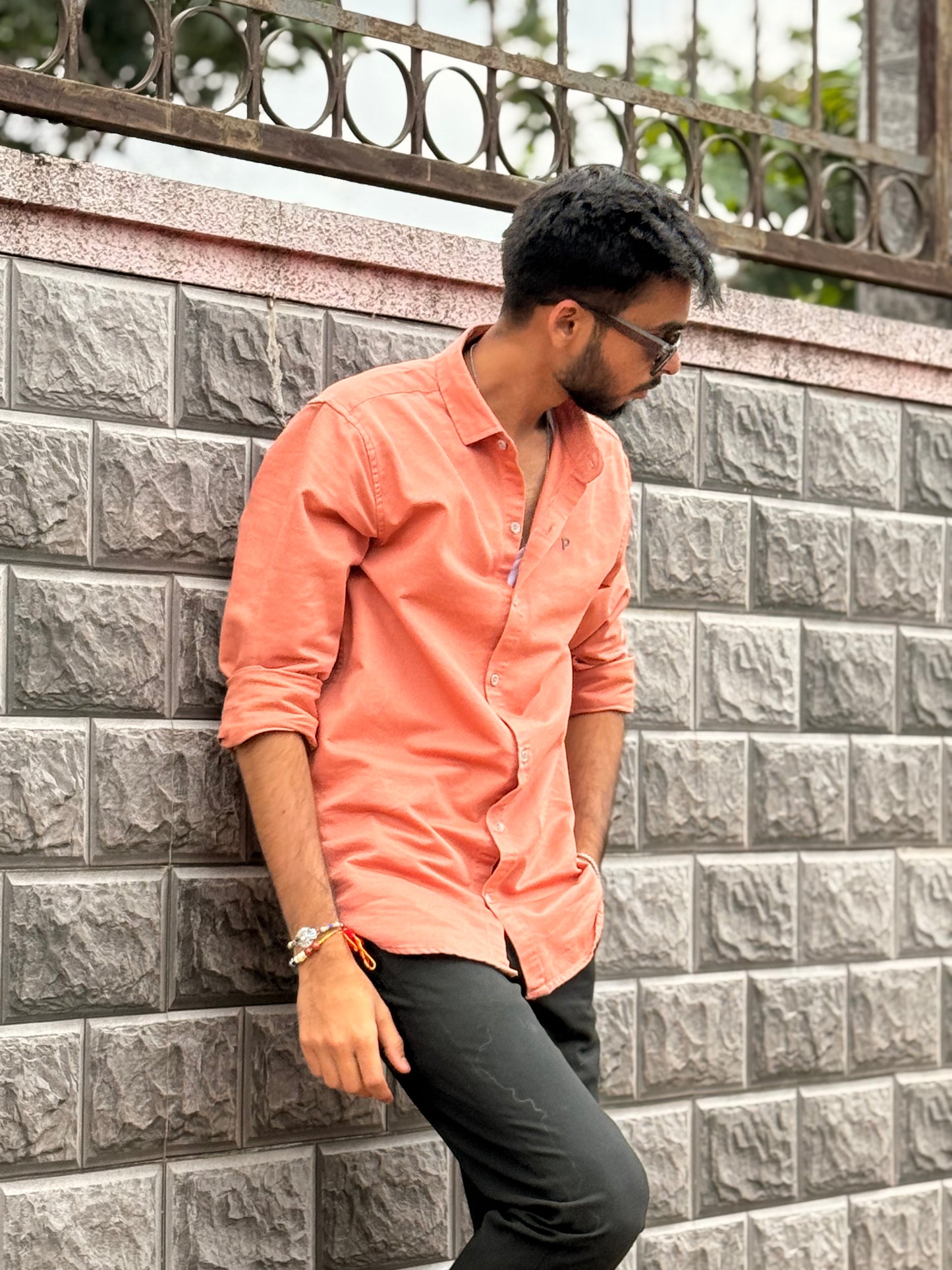 Men’s Casual Peach Color Cotton Shirt – Slim Fit Full Sleeve Comfortable Wear