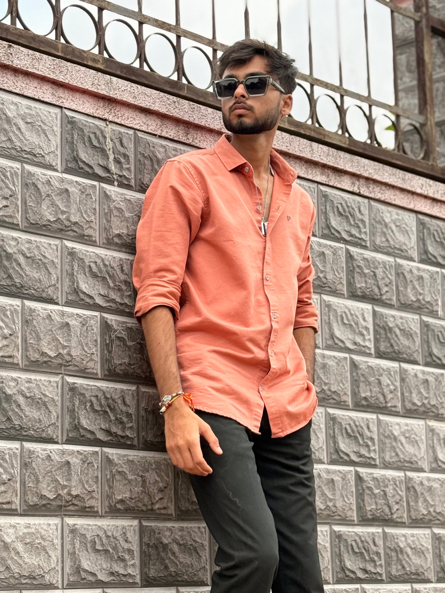 Men’s Casual Peach Color Cotton Shirt – Slim Fit Full Sleeve Comfortable Wear