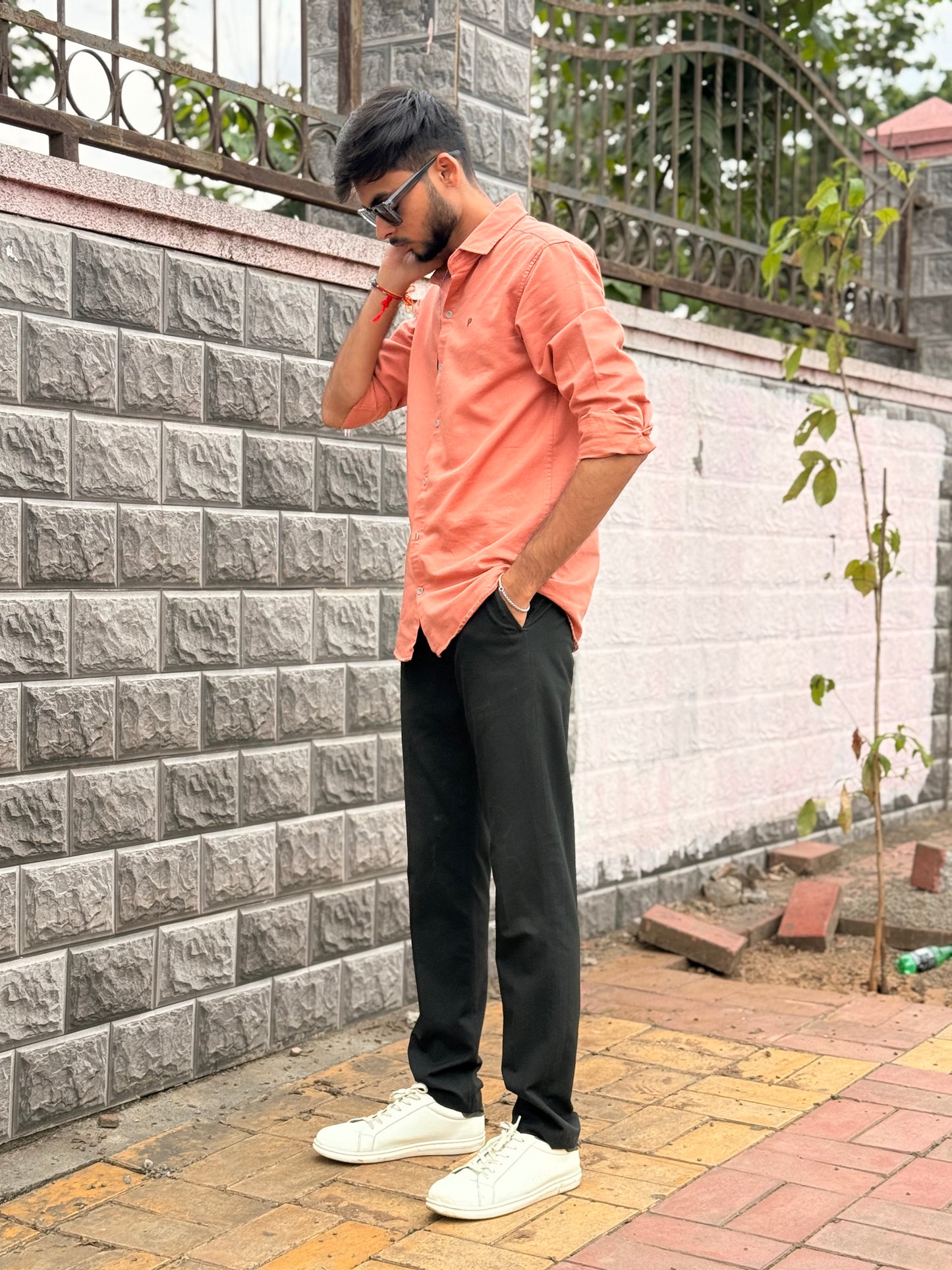 Men’s Casual Peach Color Cotton Shirt – Slim Fit Full Sleeve Comfortable Wear