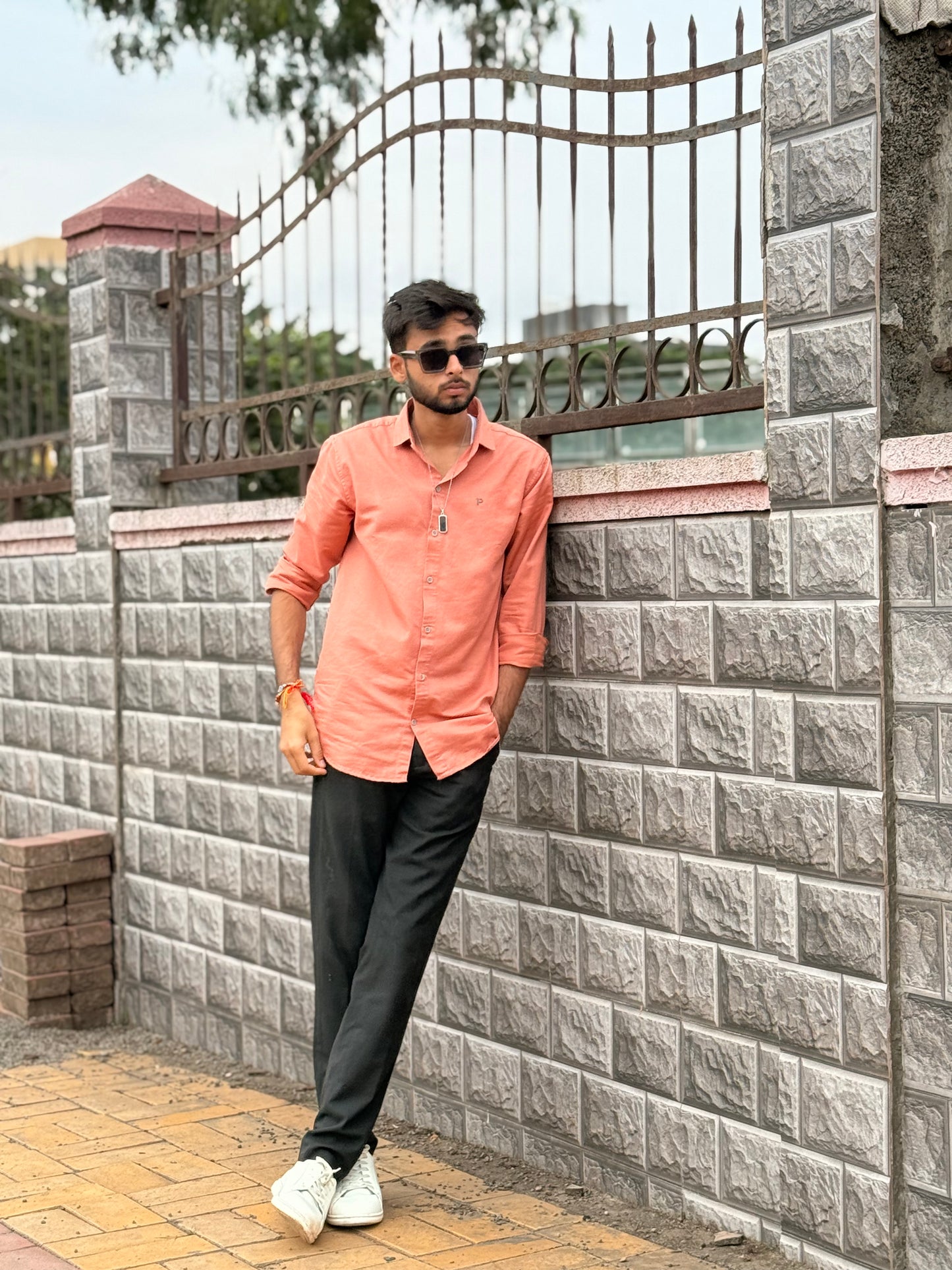 Men’s Casual Peach Color Cotton Shirt – Slim Fit Full Sleeve Comfortable Wear