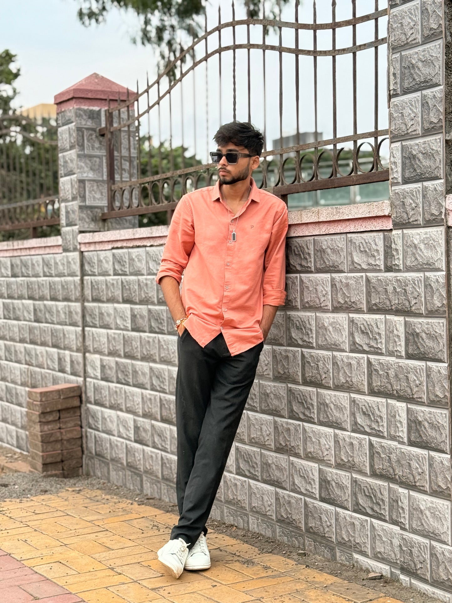 Men’s Casual Peach Color Cotton Shirt – Slim Fit Full Sleeve Comfortable Wear