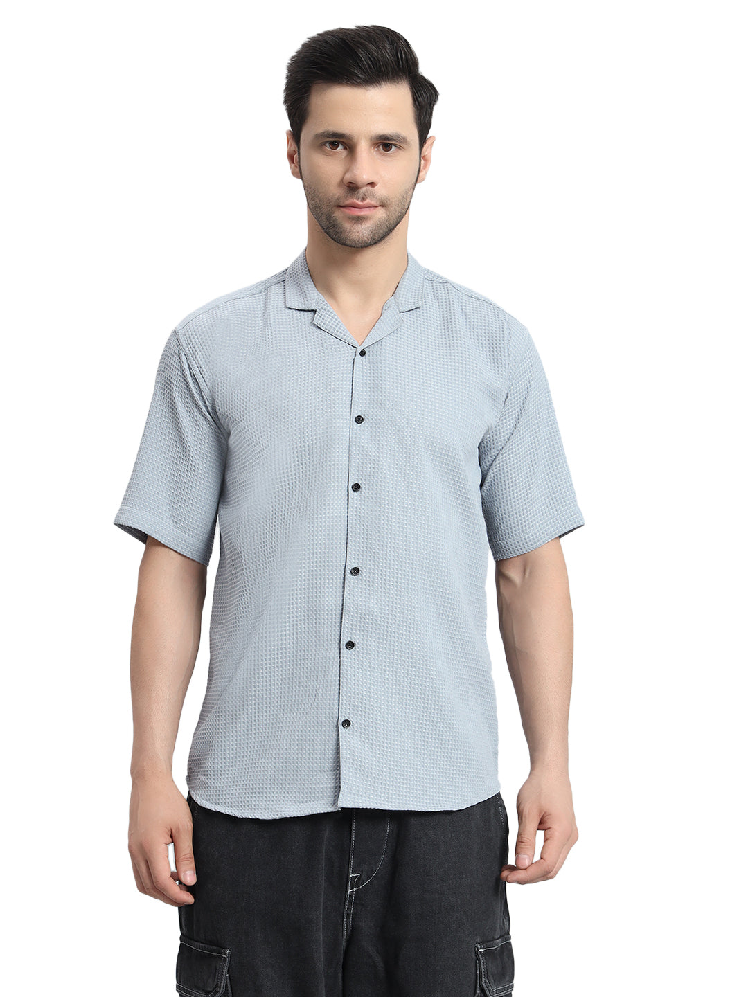 Stylish Grey Popcorn Fabric Shirt for Men