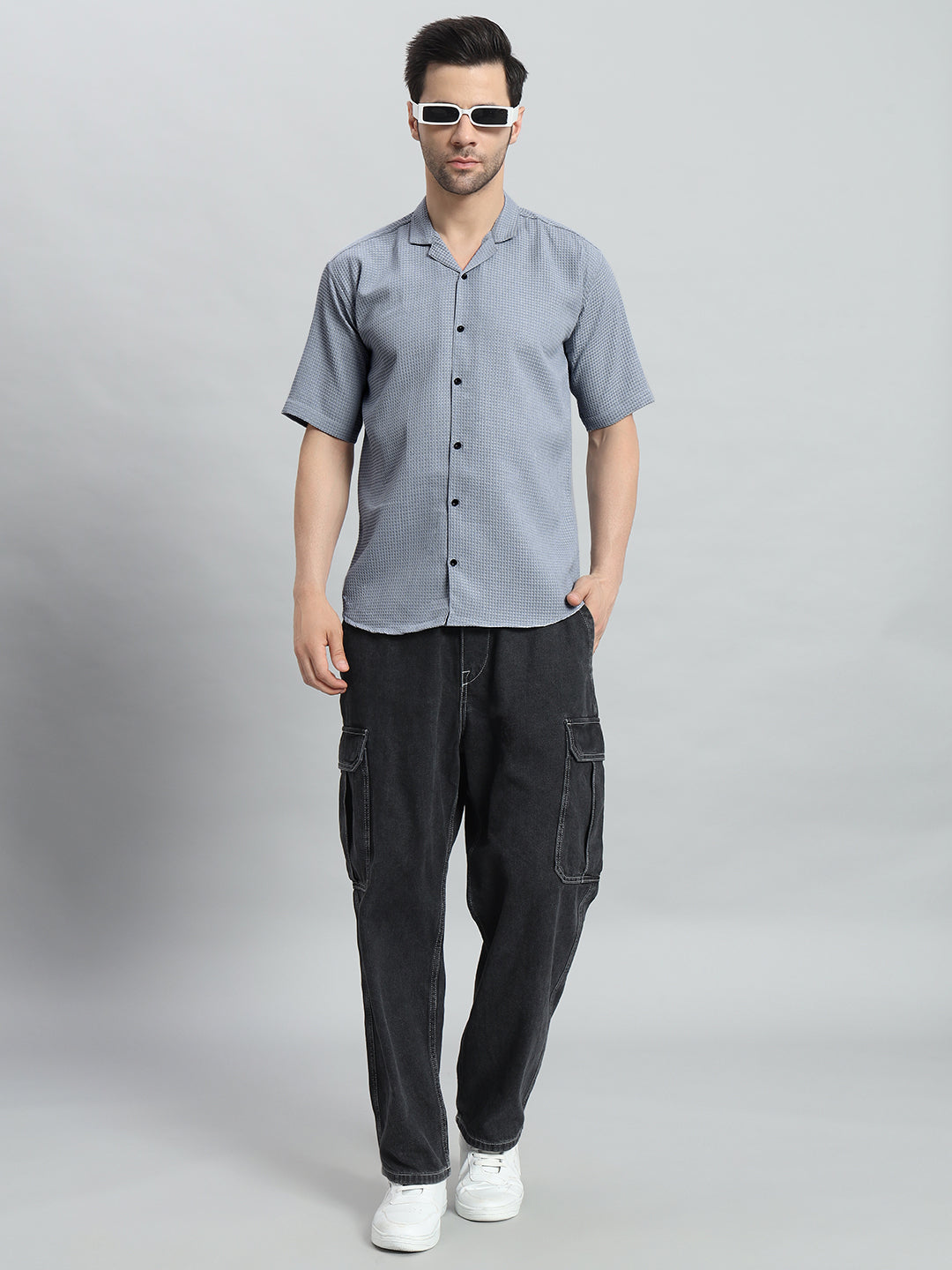 Stylish Grey Popcorn Fabric Shirt for Men
