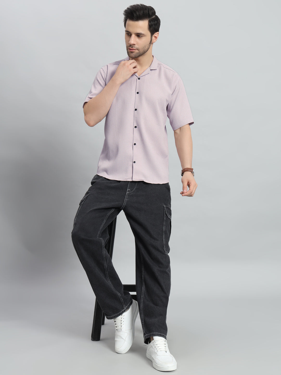 Stylish Lavender Popcorn Fabric Shirt for Men