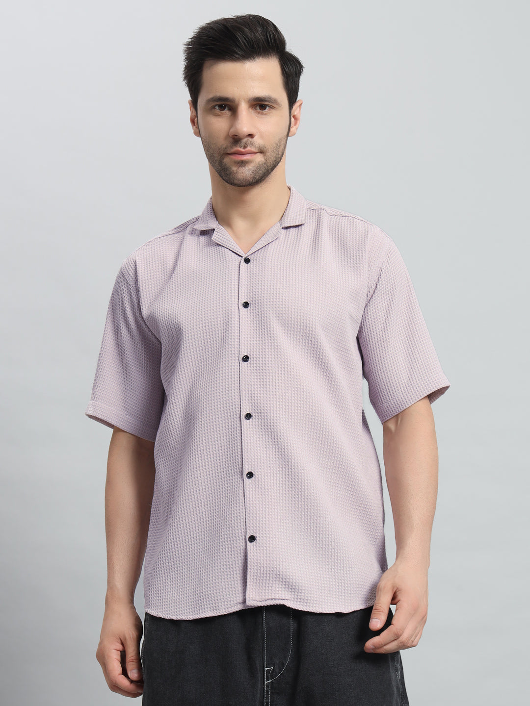 Stylish Lavender Popcorn Fabric Shirt for Men