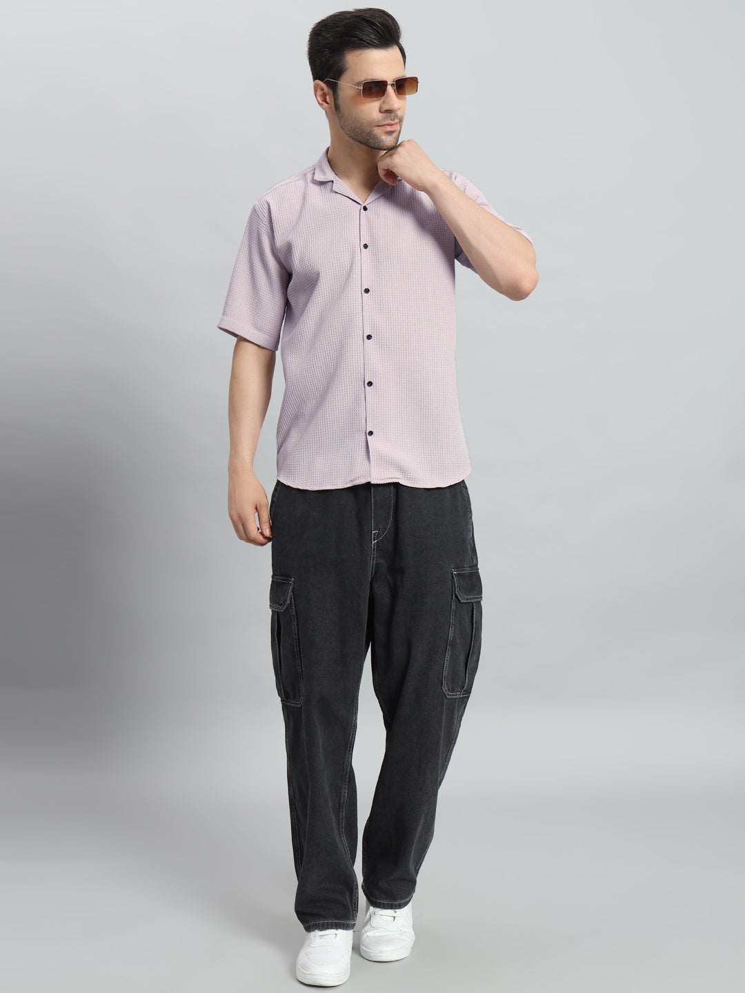 Stylish Lavender Popcorn Fabric Shirt for Men