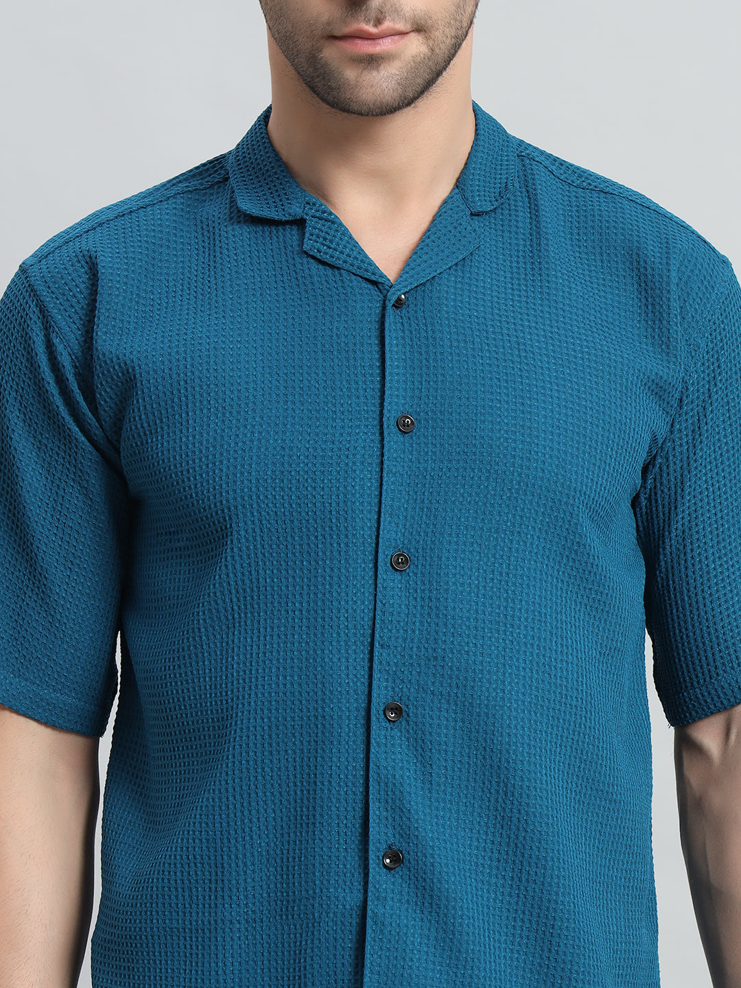 Stylish Petrol Popcorn Fabric Shirt for Men