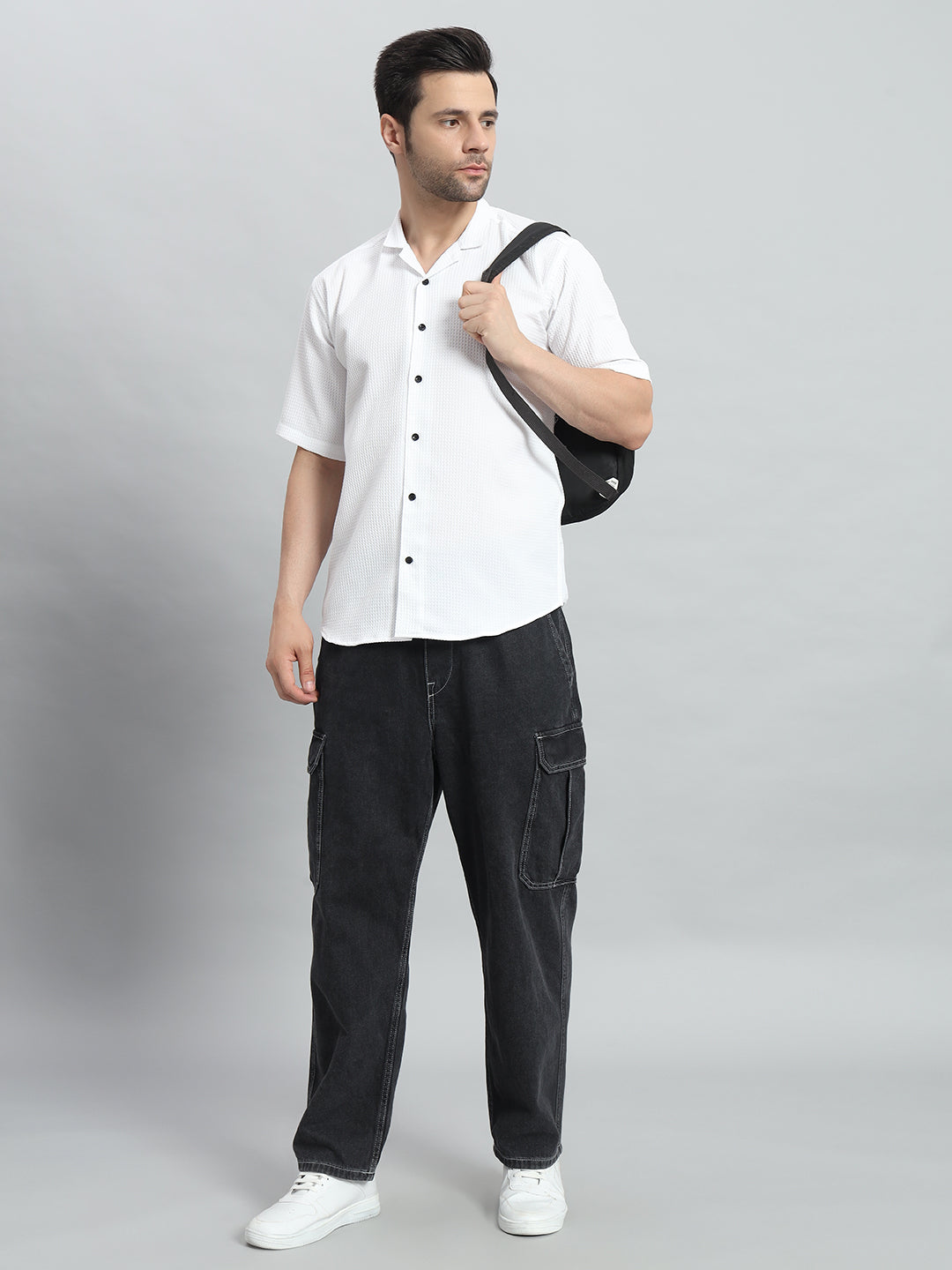 Stylish White Popcorn Fabric Shirt for Men