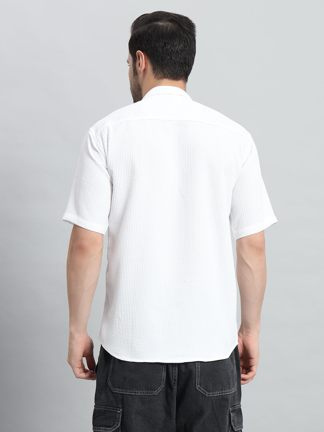 Stylish White Popcorn Fabric Shirt for Men