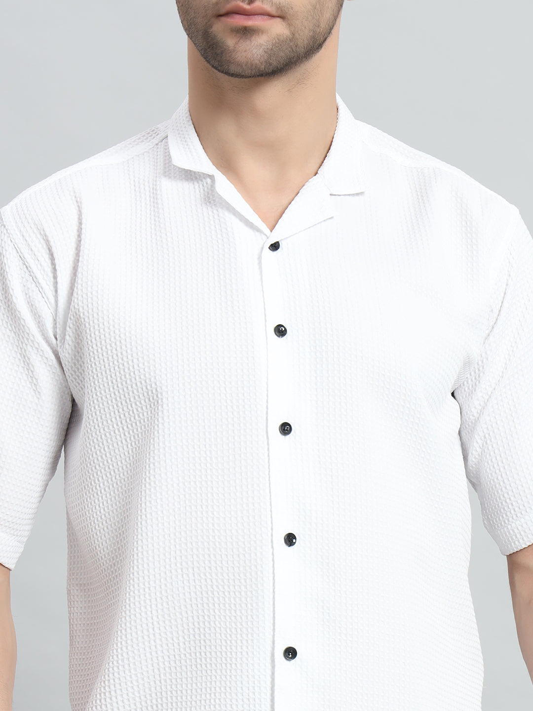 Stylish White Popcorn Fabric Shirt for Men