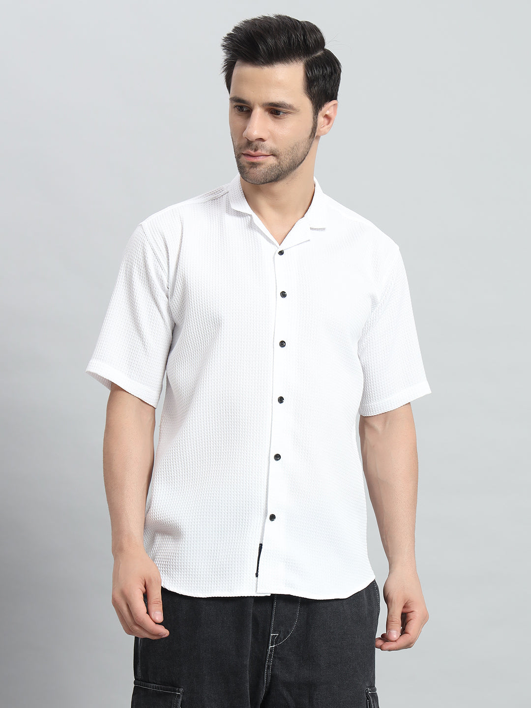 Stylish White Popcorn Fabric Shirt for Men