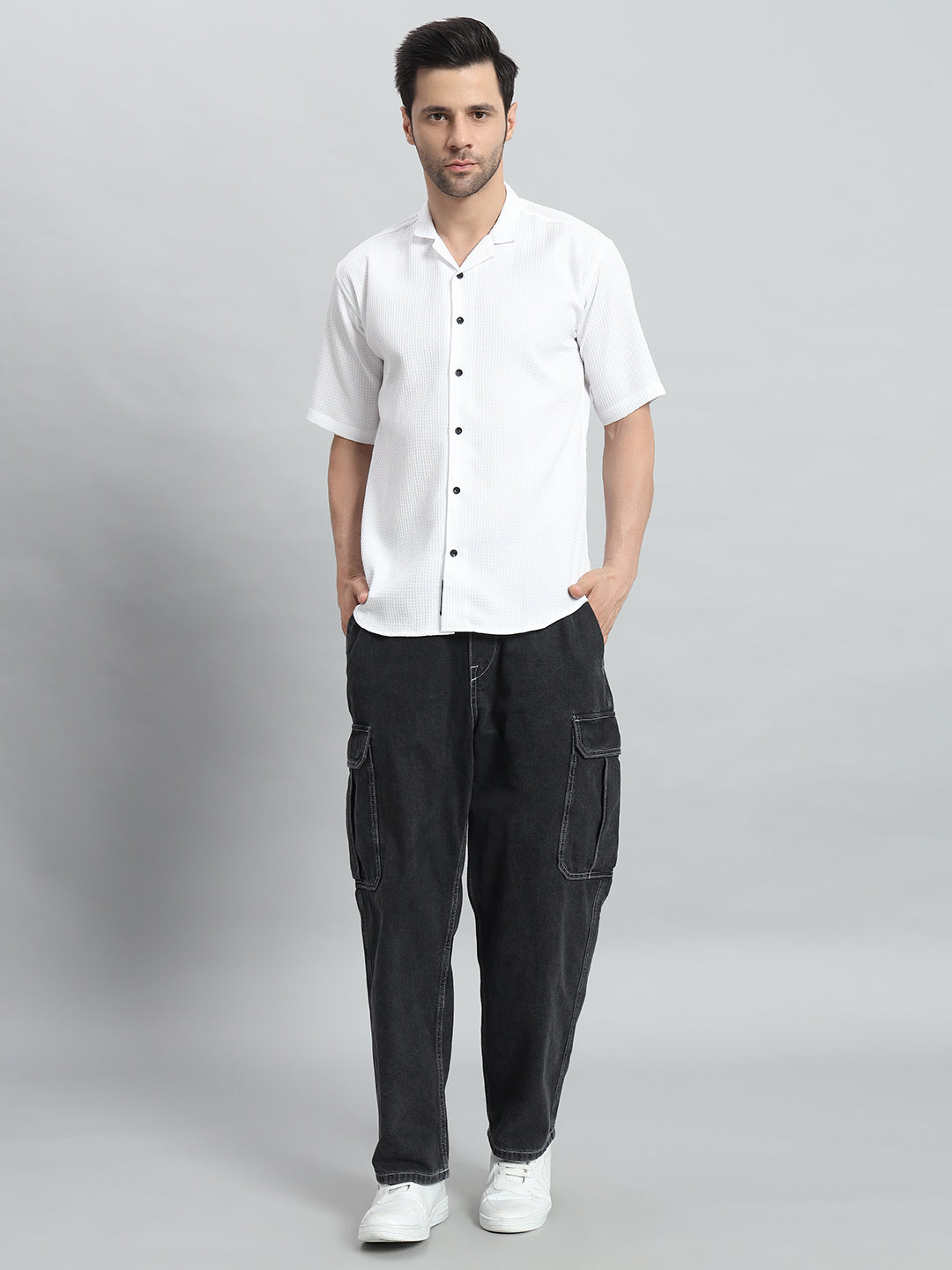 Stylish White Popcorn Fabric Shirt for Men