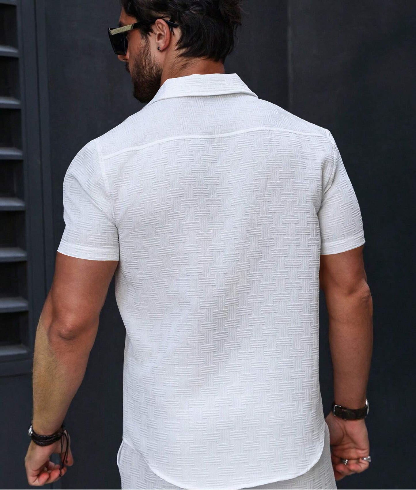 Men's Regular Fit Self Design White Chatai Popcorn Shirt