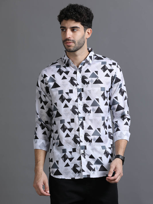 Black and White Color Tussar cotton Printed Full Sleeve Shirt