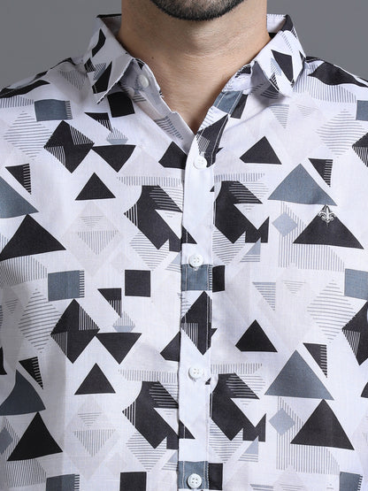 Black and White Color Tussar cotton Printed Full Sleeve Shirt