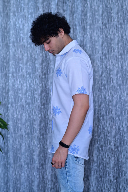 New Men's White Heavy Cotton Half Sleeve Shirt