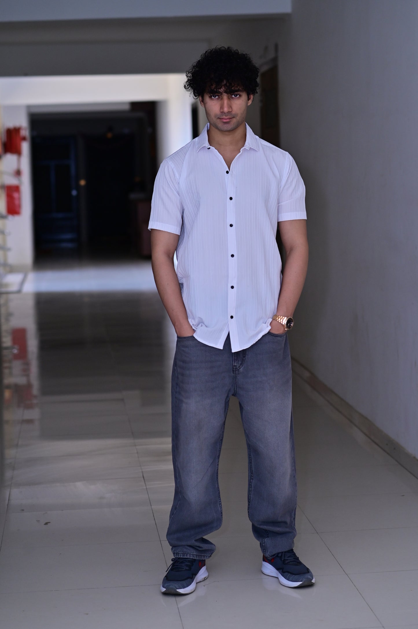 Men's Sugar Cane White Slim-Fit Poly Cotton Shirt