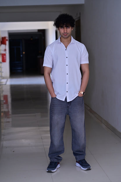 Men's Sugar Cane White Slim-Fit Poly Cotton Shirt
