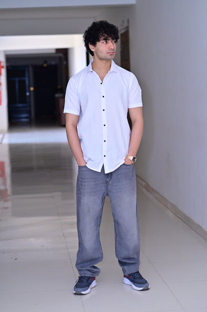 Men's Sugar Cane White Slim-Fit Poly Cotton Shirt