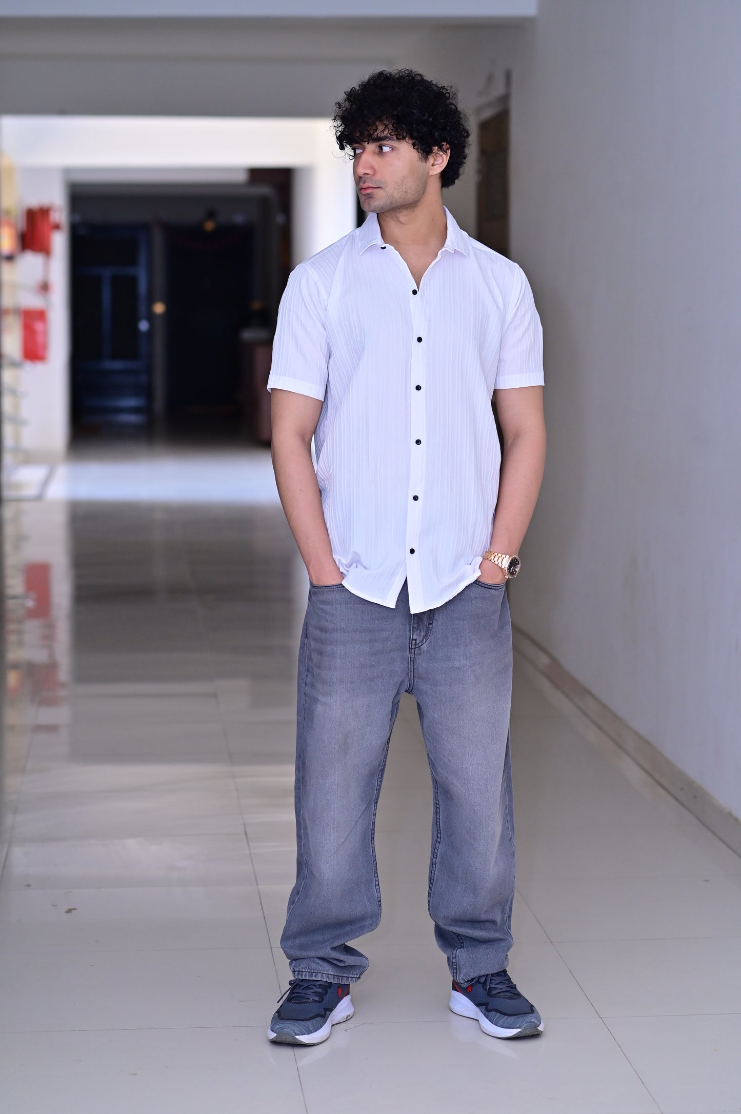 Men's Sugar Cane White Slim-Fit Poly Cotton Shirt