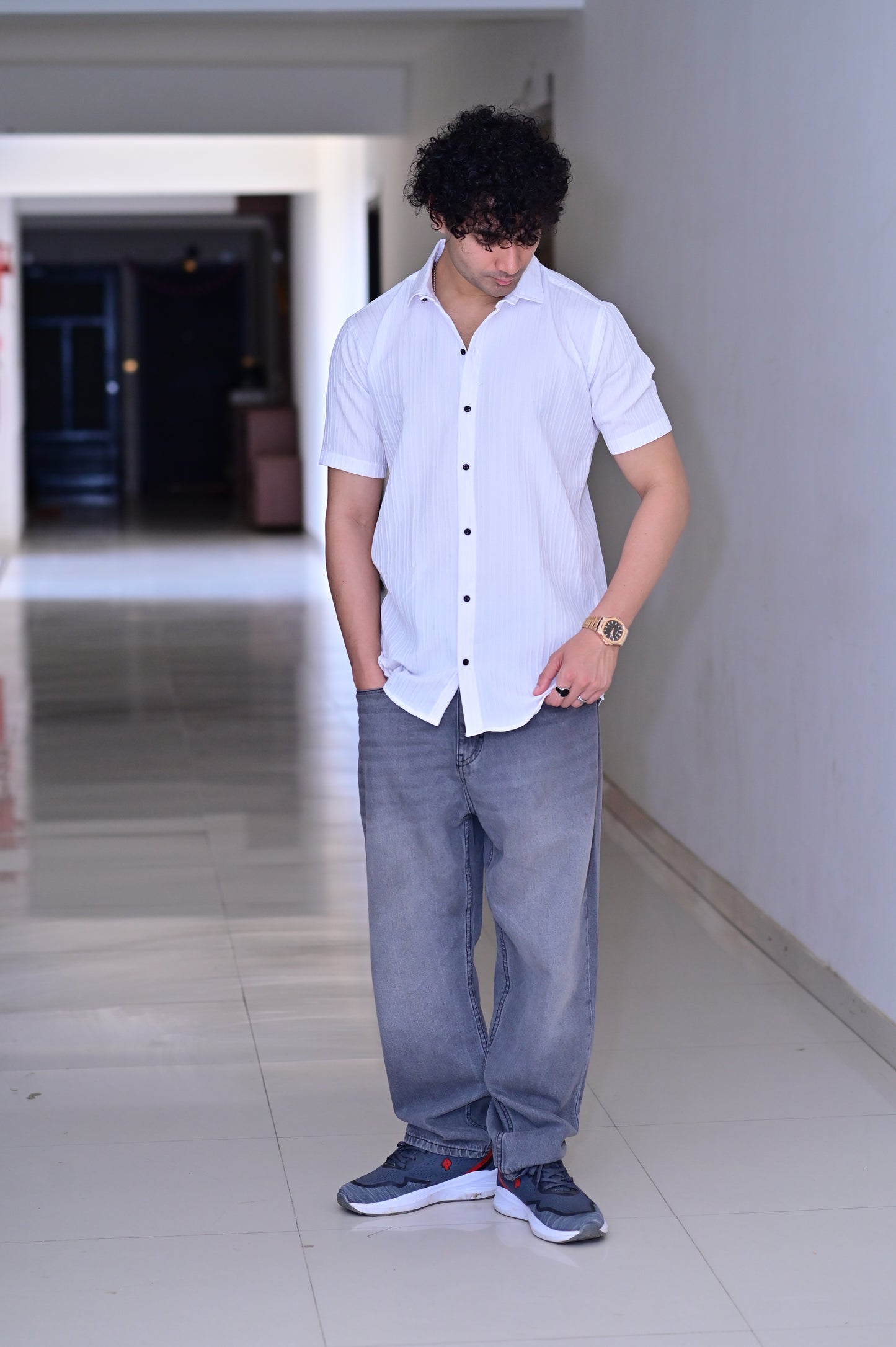 Men's Sugar Cane White Slim-Fit Poly Cotton Shirt