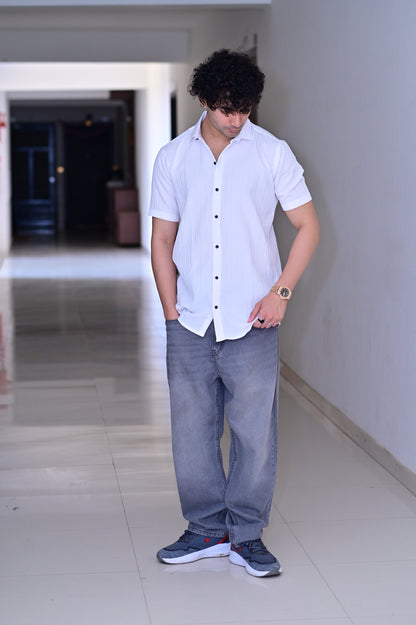 Men's Sugar Cane White Slim-Fit Poly Cotton Shirt