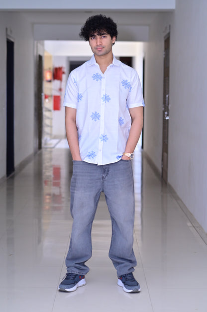 Men's White Heavy Cotton Half Sleeve Shirt