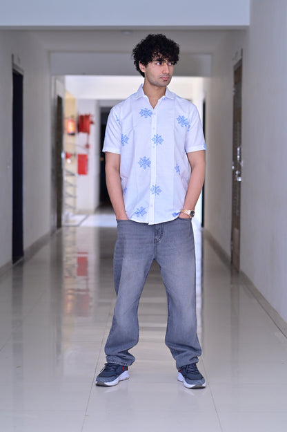 Men's White Heavy Cotton Half Sleeve Shirt