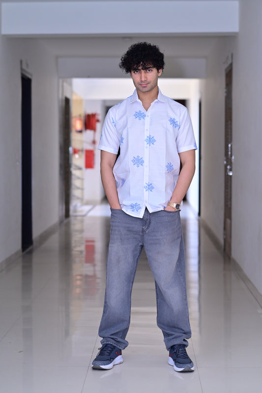 Men's White Heavy Cotton Half Sleeve Shirt