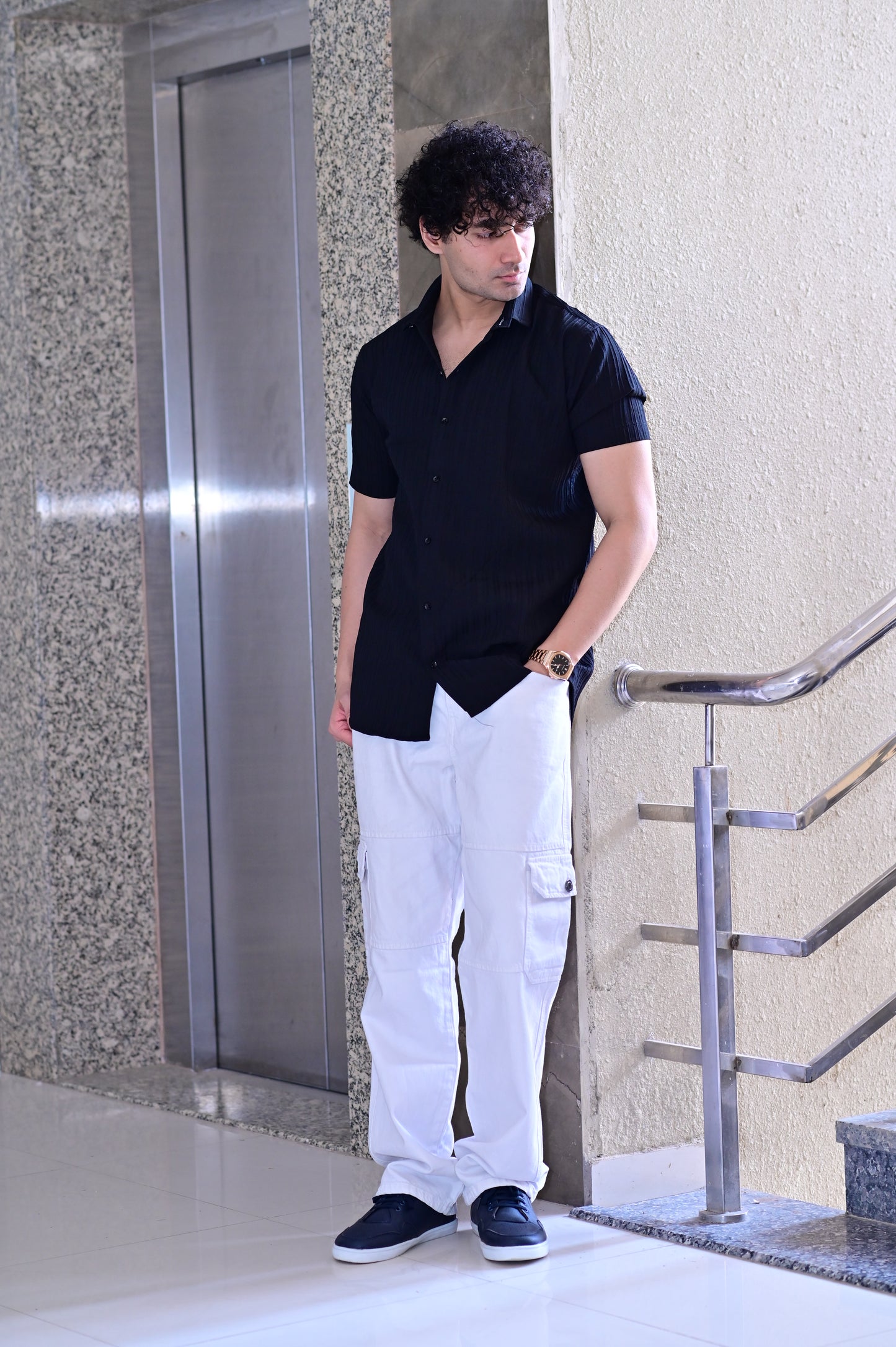 Men's Sugar Cane Black Slim-Fit Poly Cotton Shirt