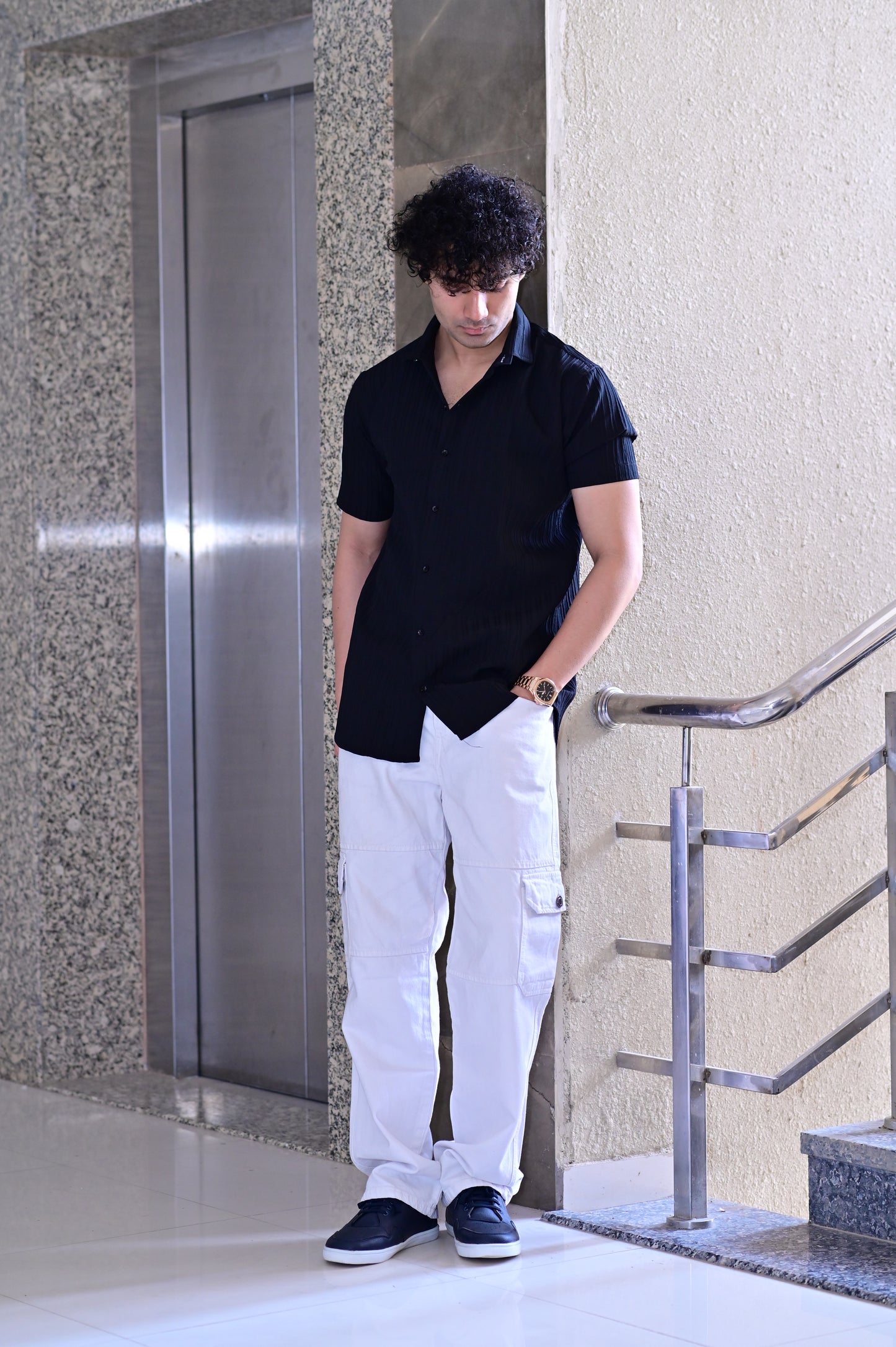 Men's Sugar Cane Black Slim-Fit Poly Cotton Shirt