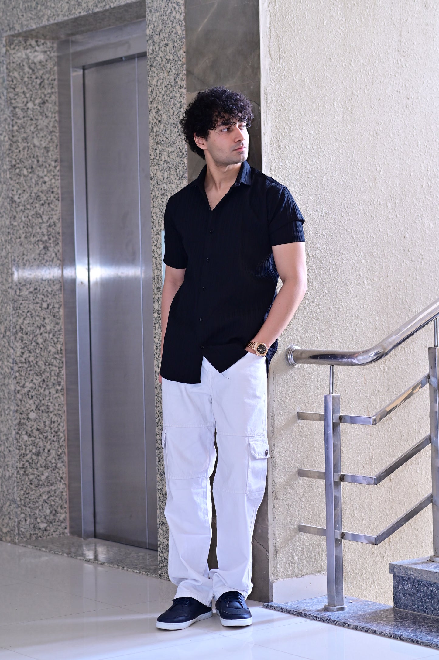 Men's Sugar Cane Black Slim-Fit Poly Cotton Shirt