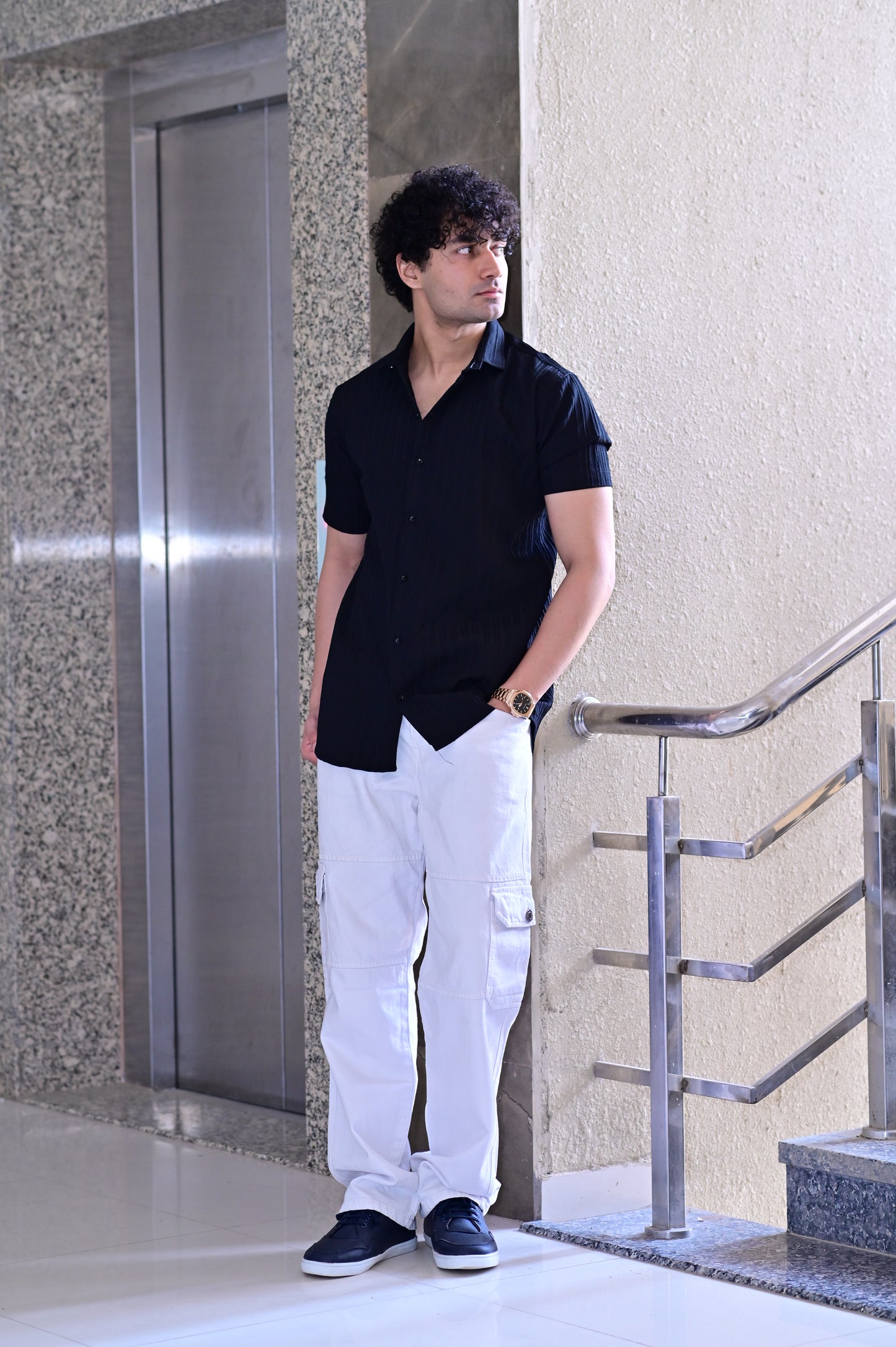 Men's Sugar Cane Black Slim-Fit Poly Cotton Shirt