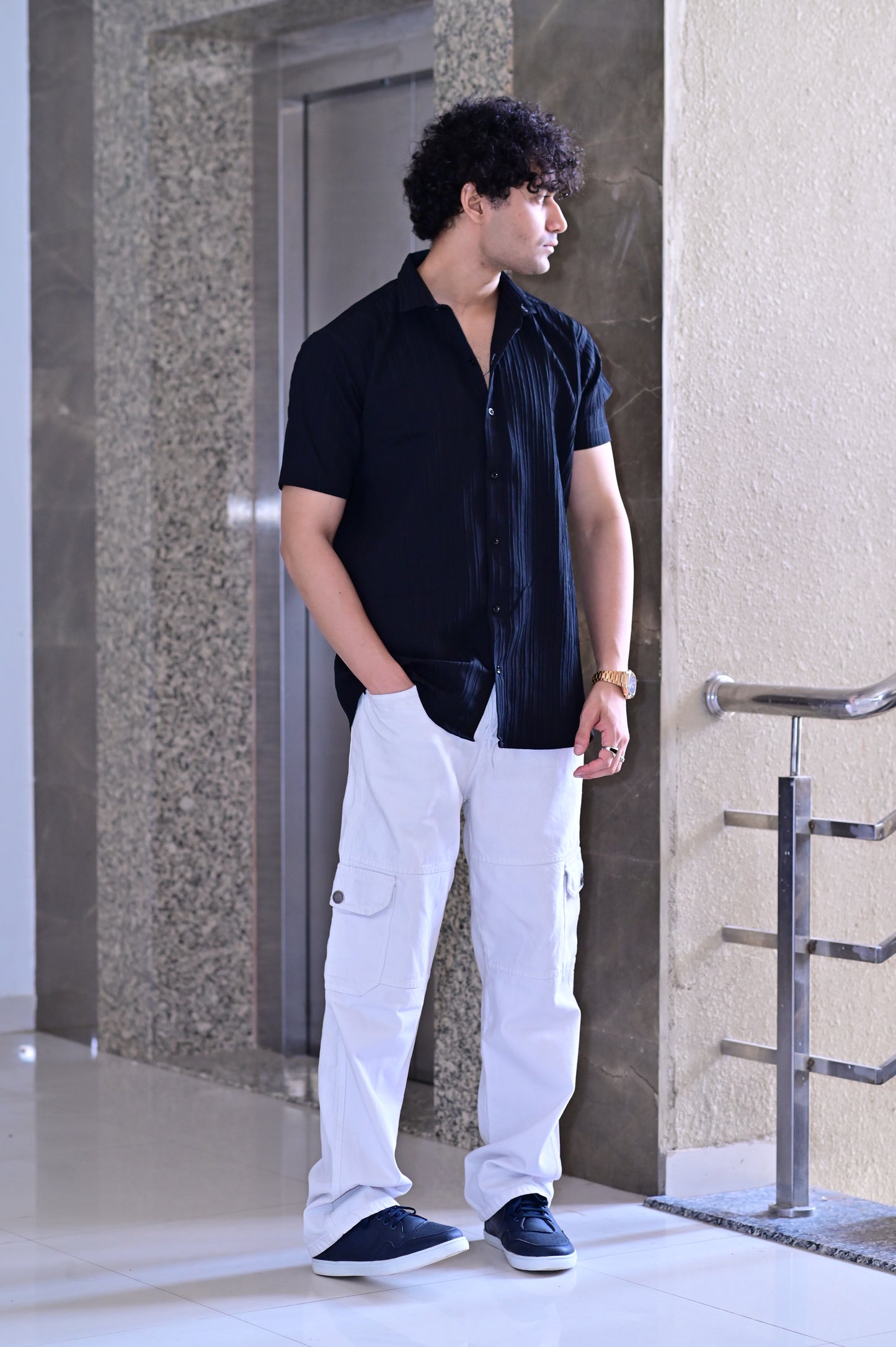 Men's Sugar Cane Black Slim-Fit Poly Cotton Shirt