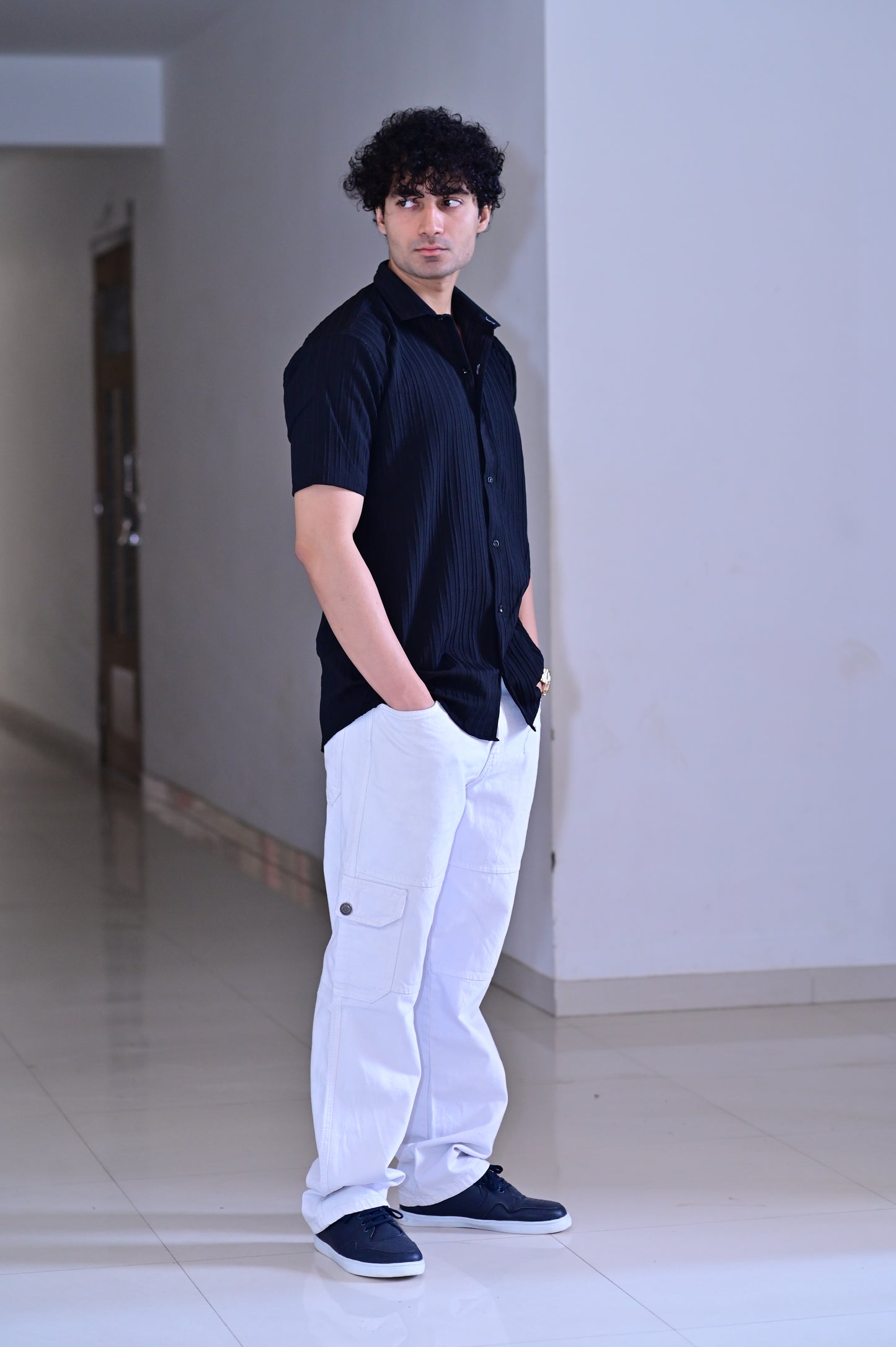 Men's Sugar Cane Black Slim-Fit Poly Cotton Shirt