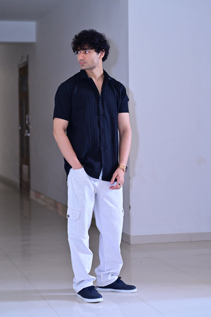 Men's Sugar Cane Black Slim-Fit Poly Cotton Shirt